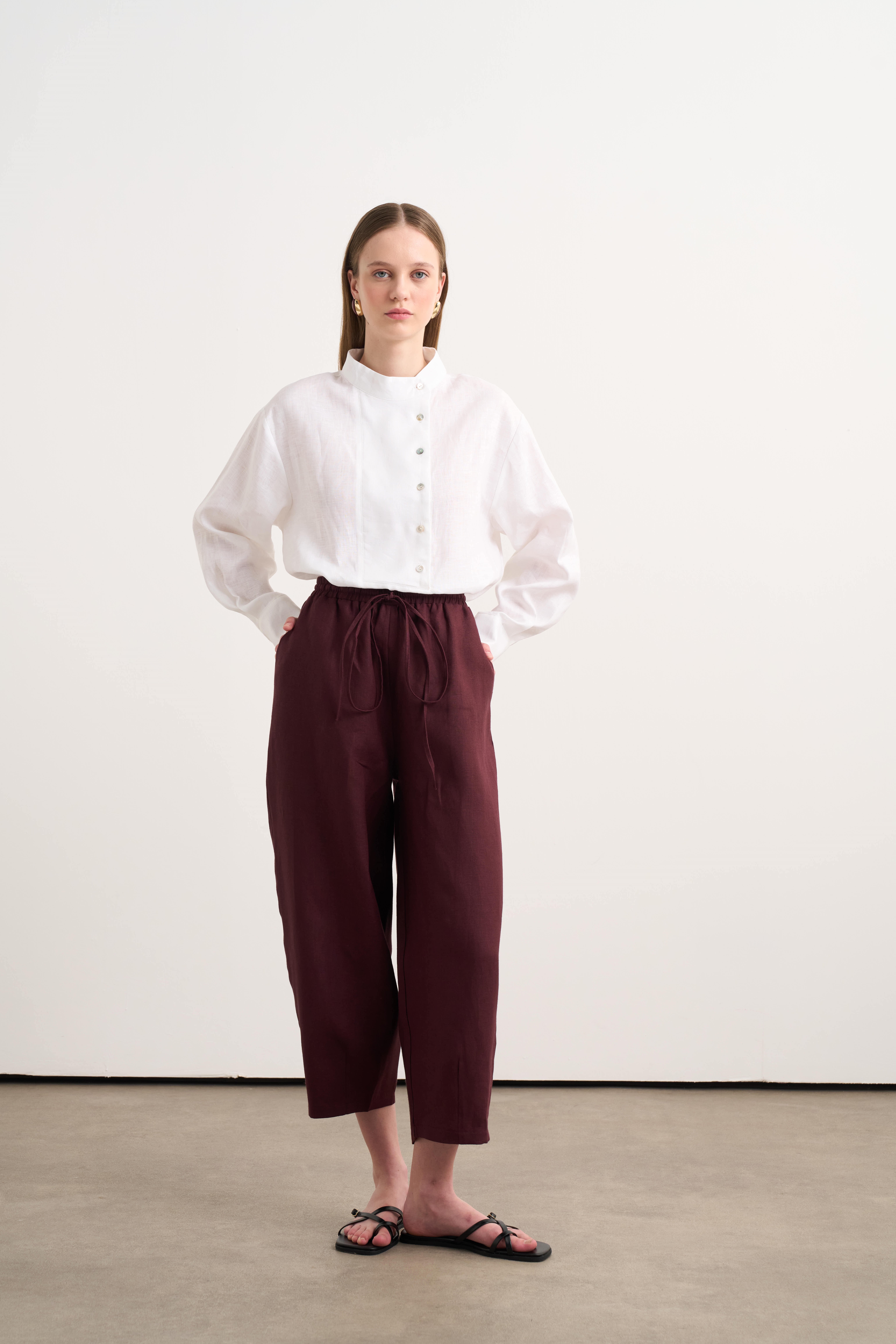 Linen Şalvar Pantolon Mürdüm