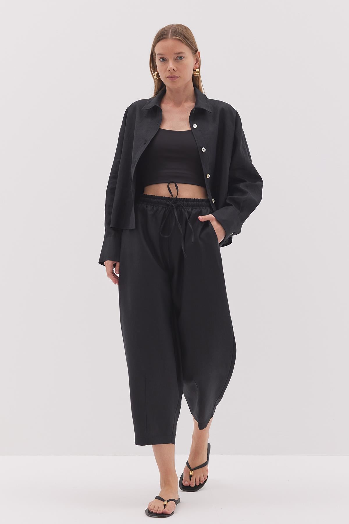 Linen Şalvar Pantolon Siyah
