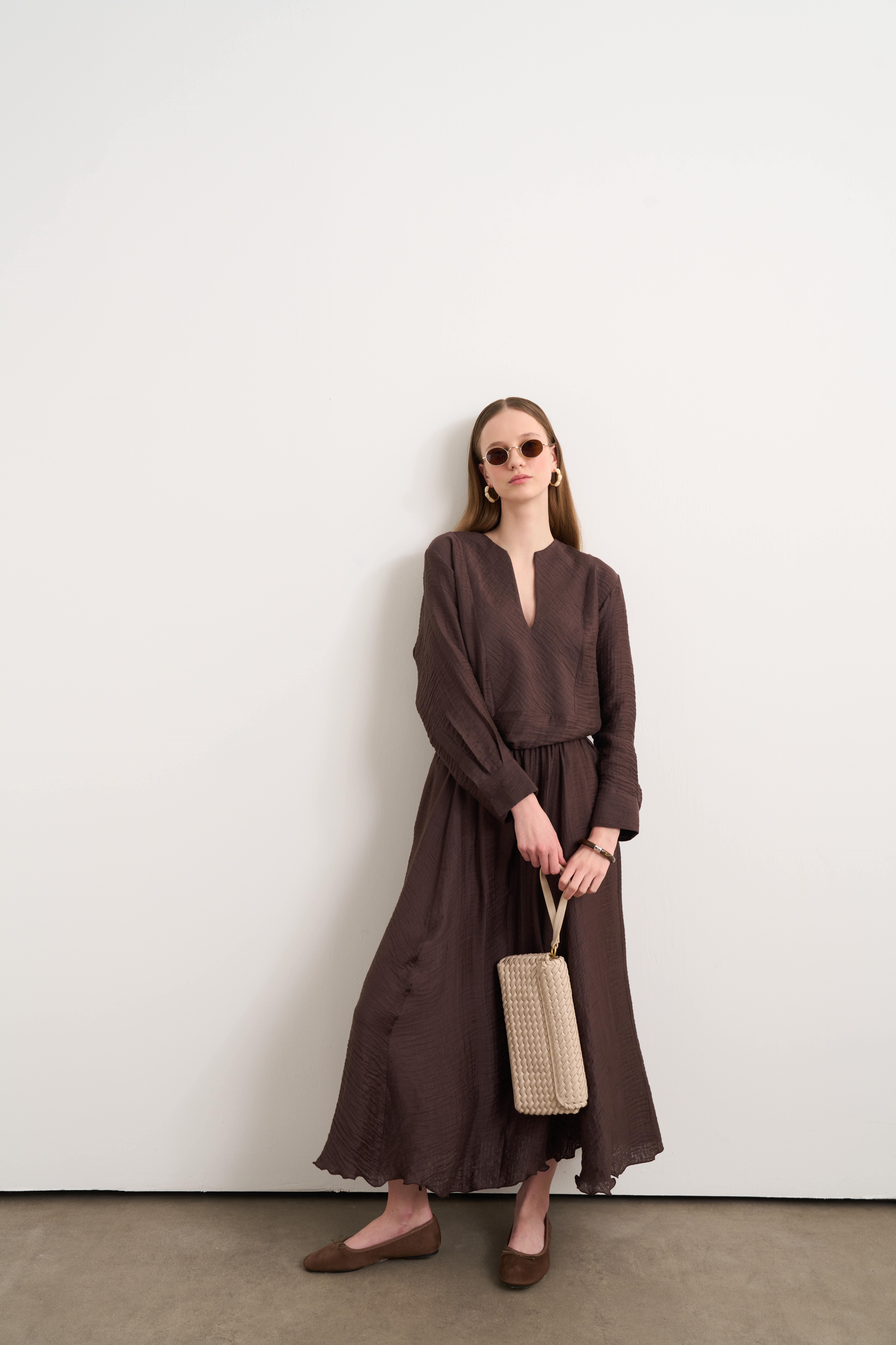 Linen Sansa Kahve Takım