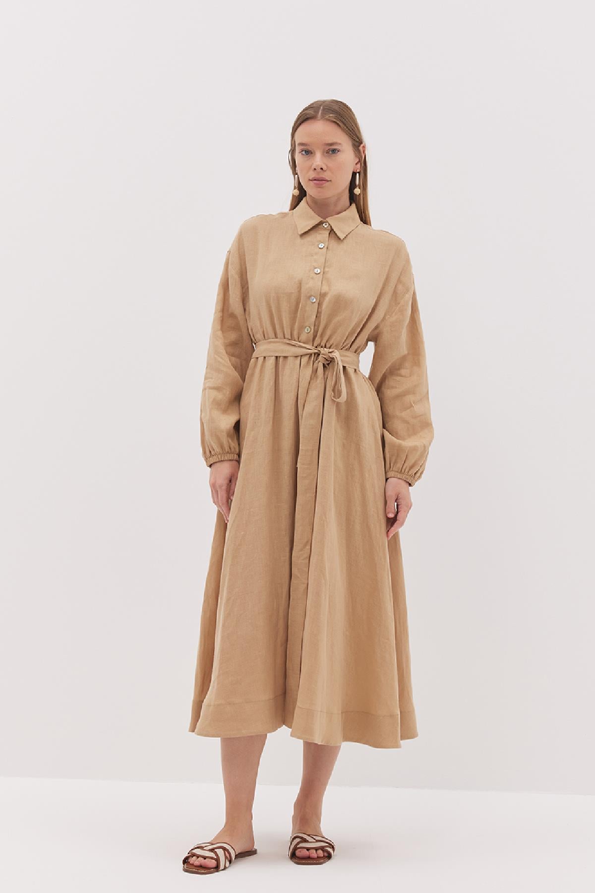 Linen Sport Elbise Sütlü Kahve