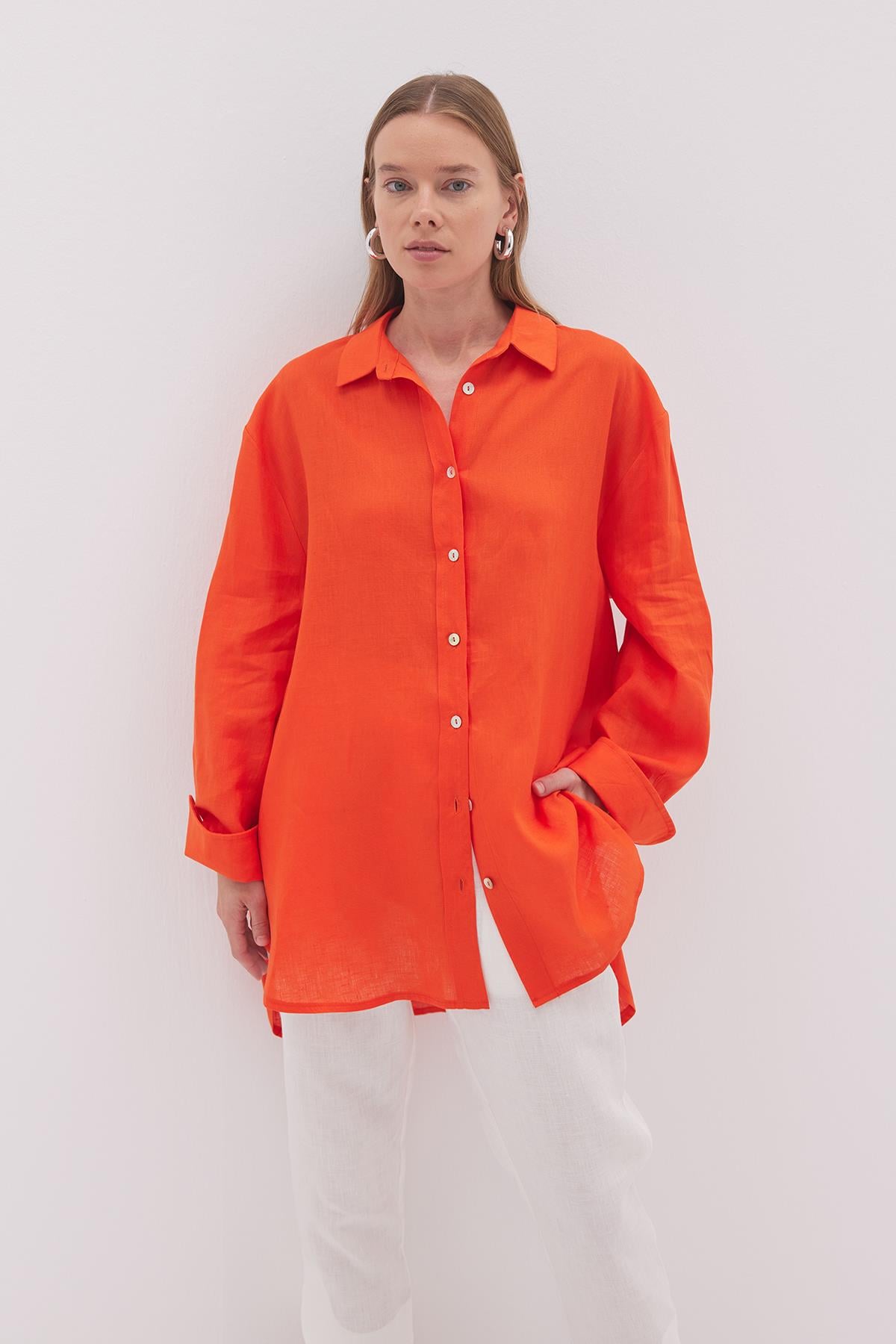 Linen Sport Gömlek Turuncu