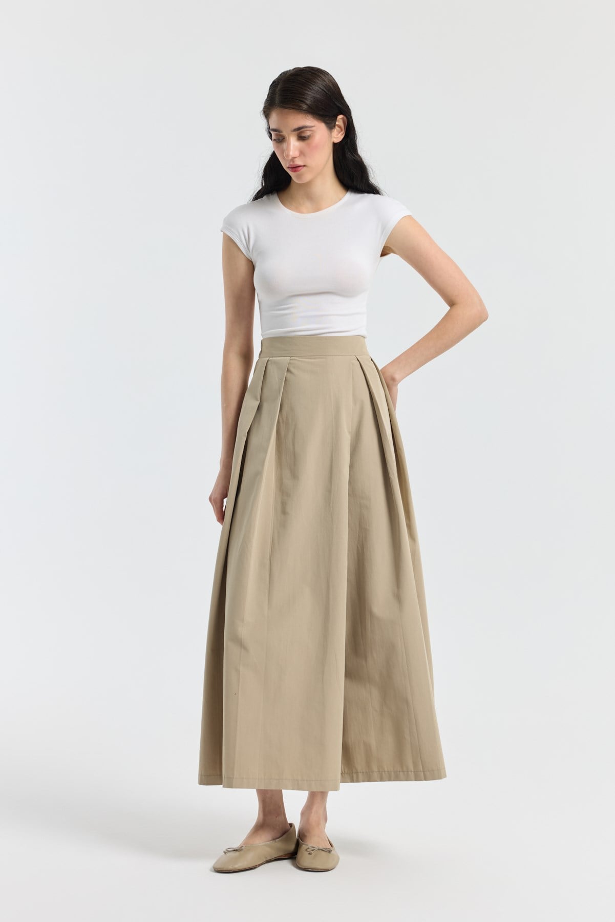 Pileli poplin pantolon