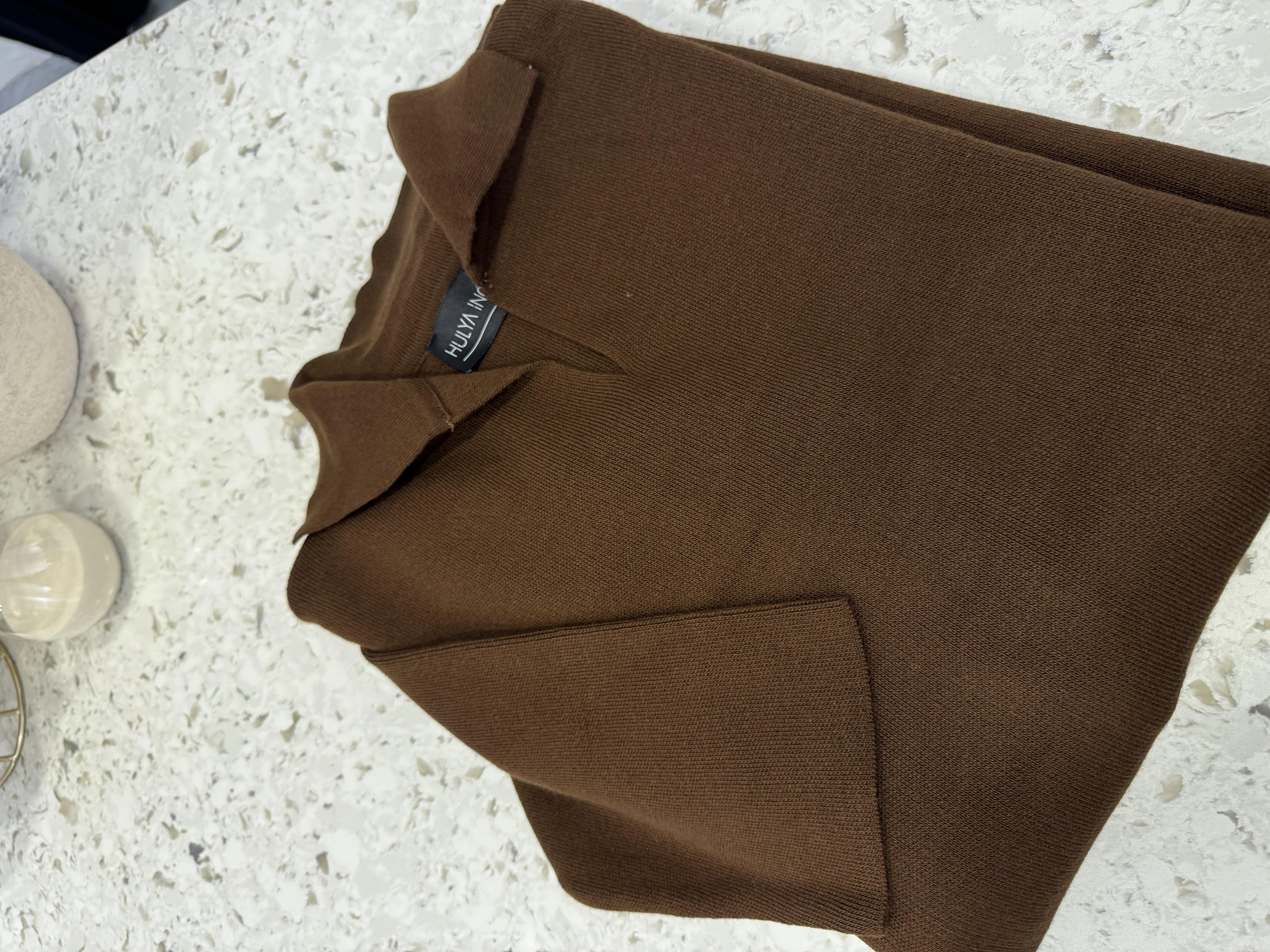 V Yaka Triko Elbise kahve