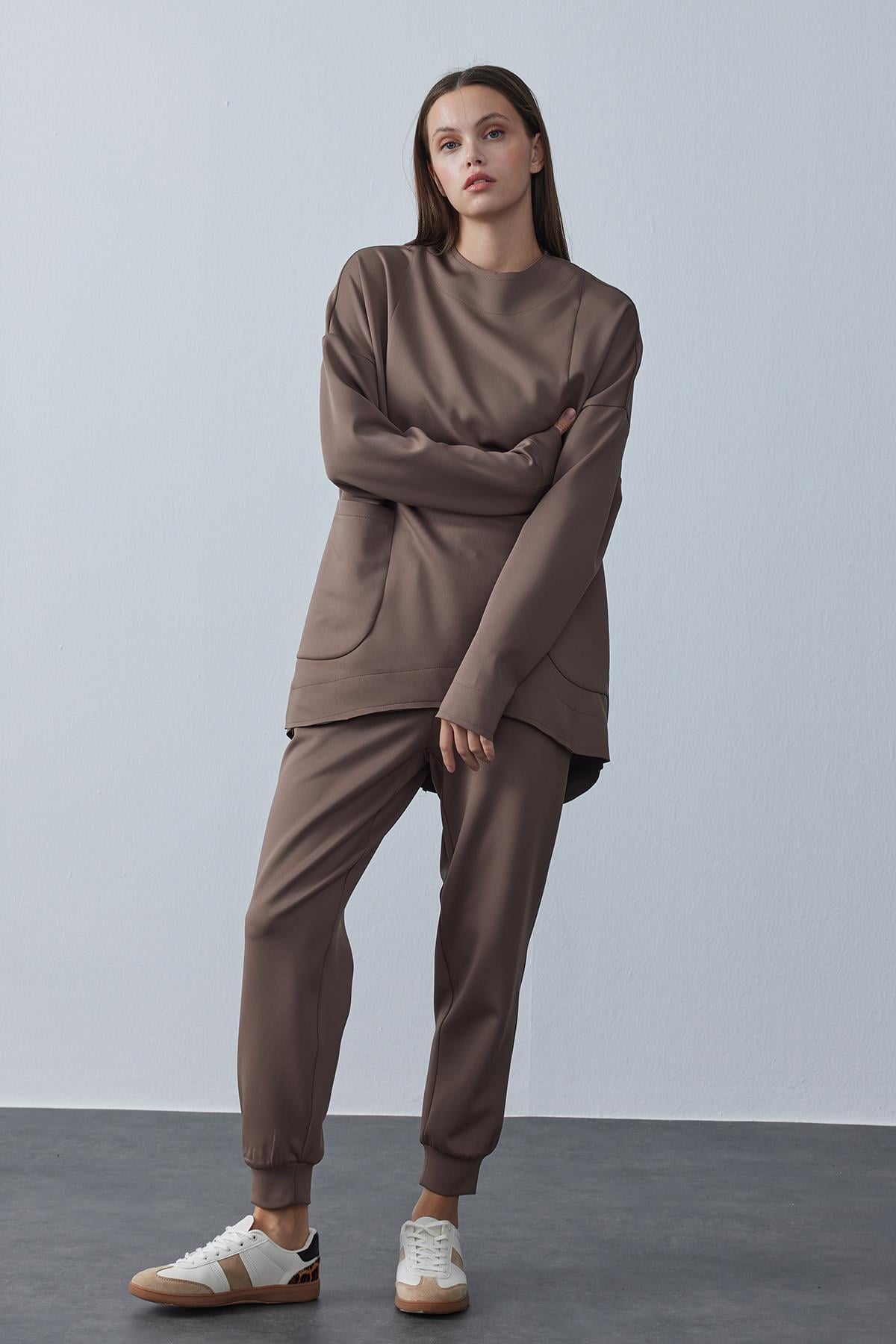 Dikişli Scuba Sweat Kahve