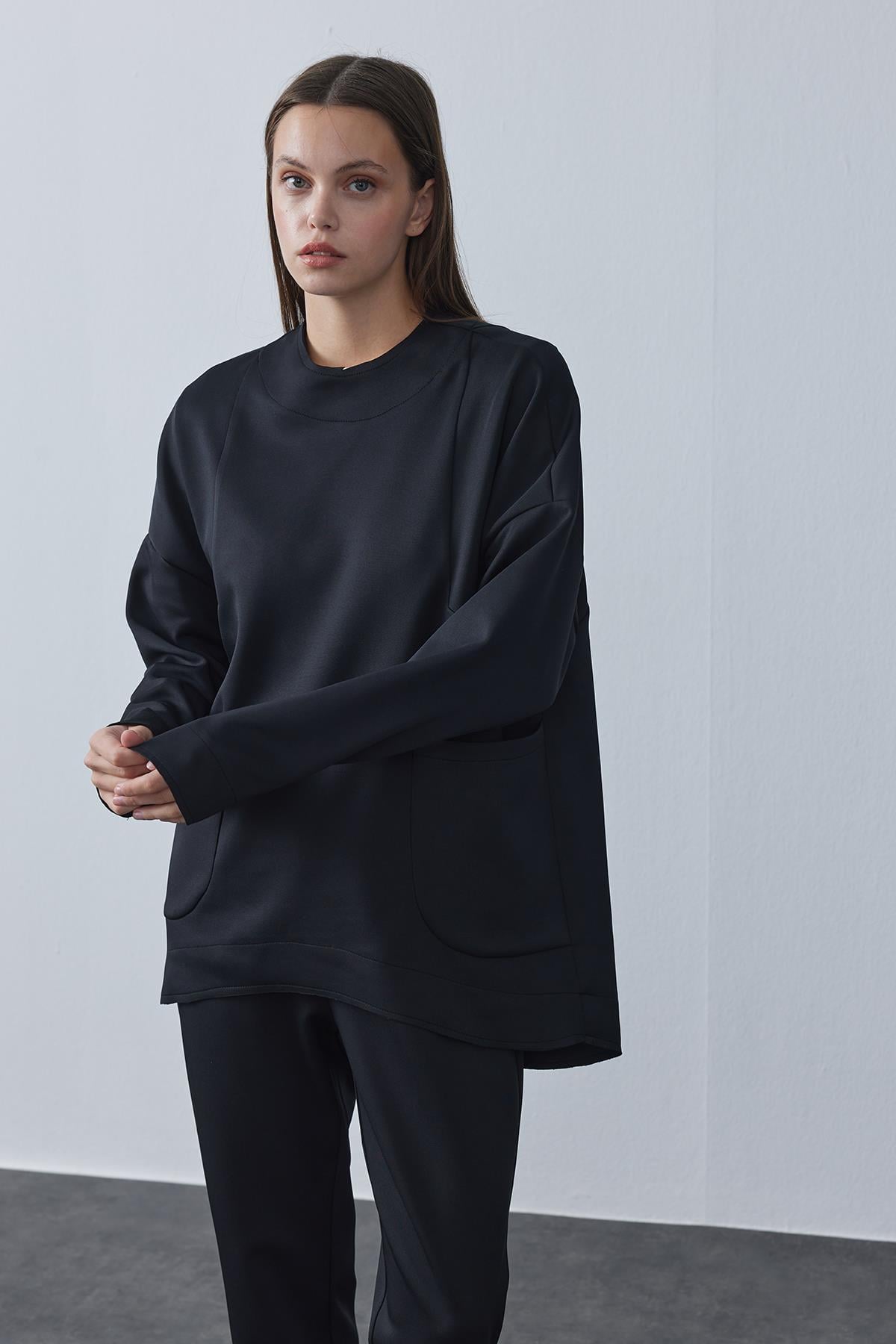 Dikişli Scuba Sweat Siyah