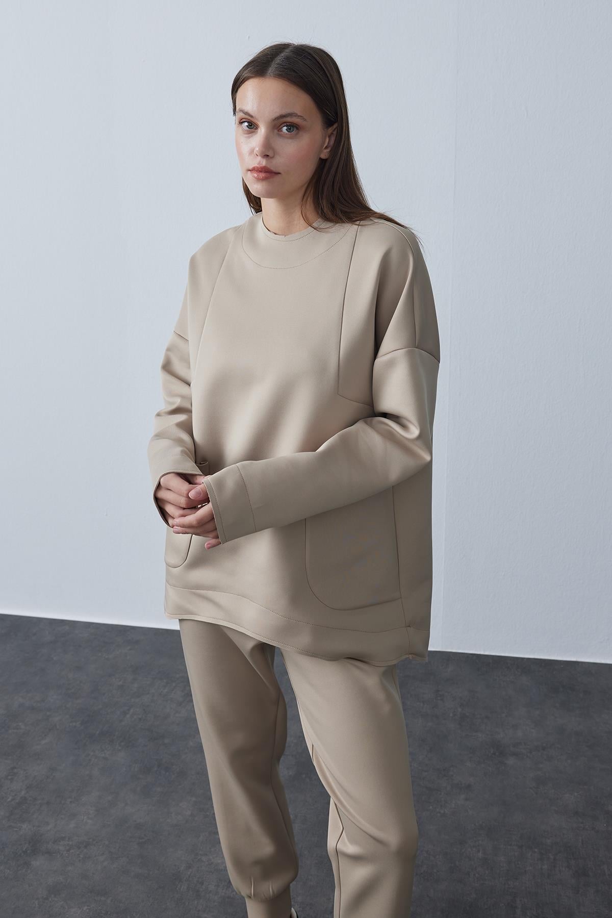 Dikişli Scuba Sweat Vizon