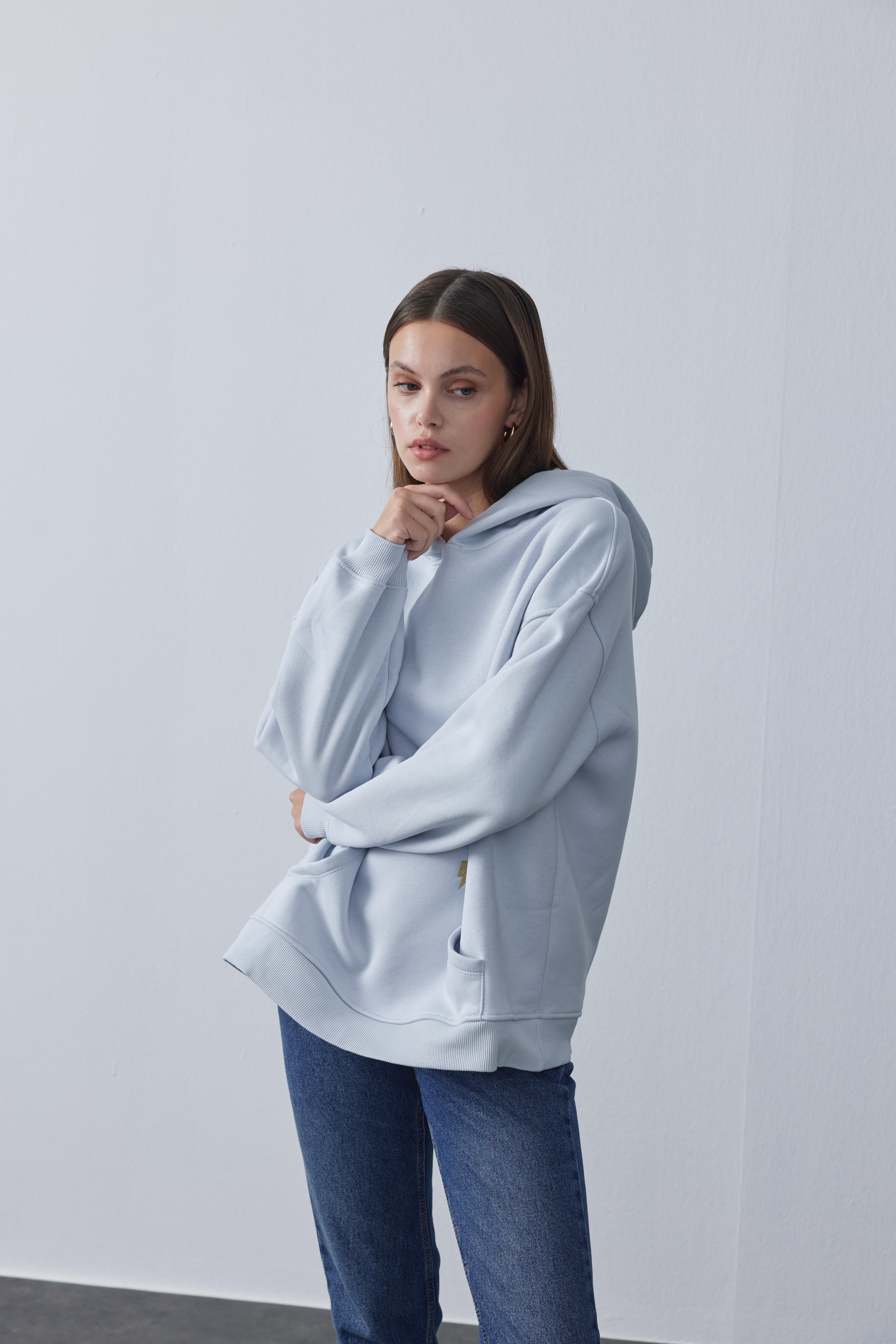 Kapüşonlu Sweatshirt Bebe Mavisi