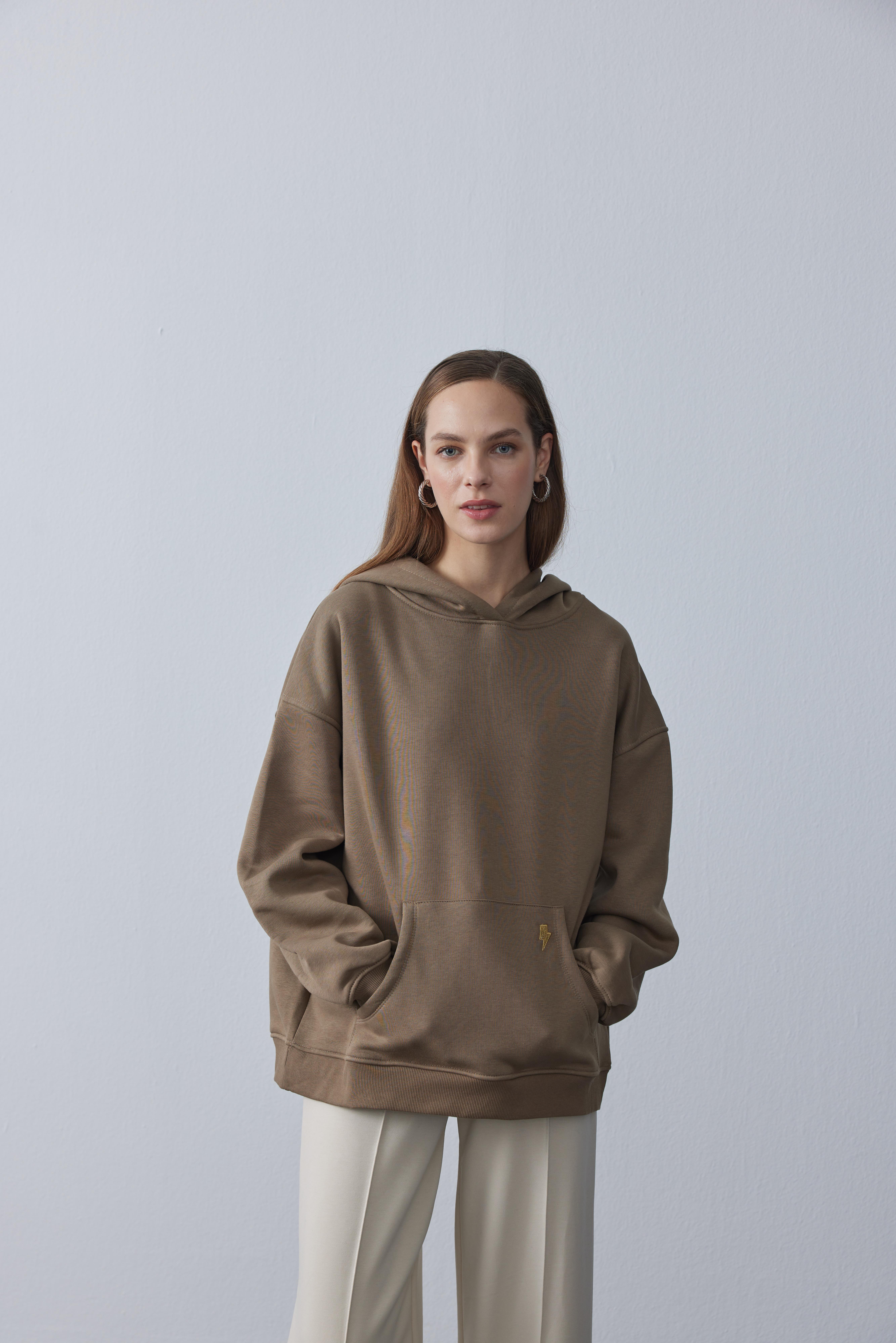 Kapüşonlu Sweatshirt Kahve