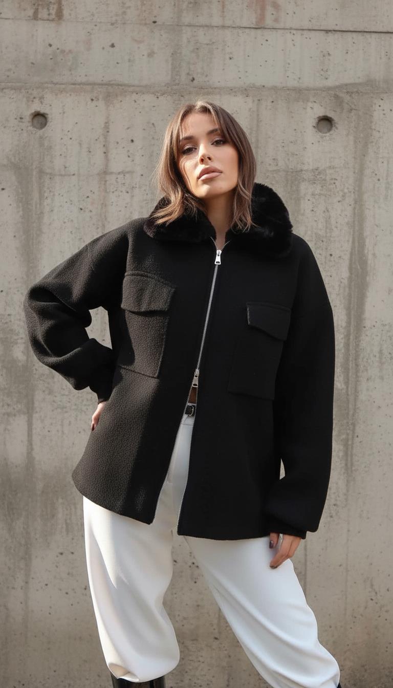 Kürk Detaylı Hırka Siyah
