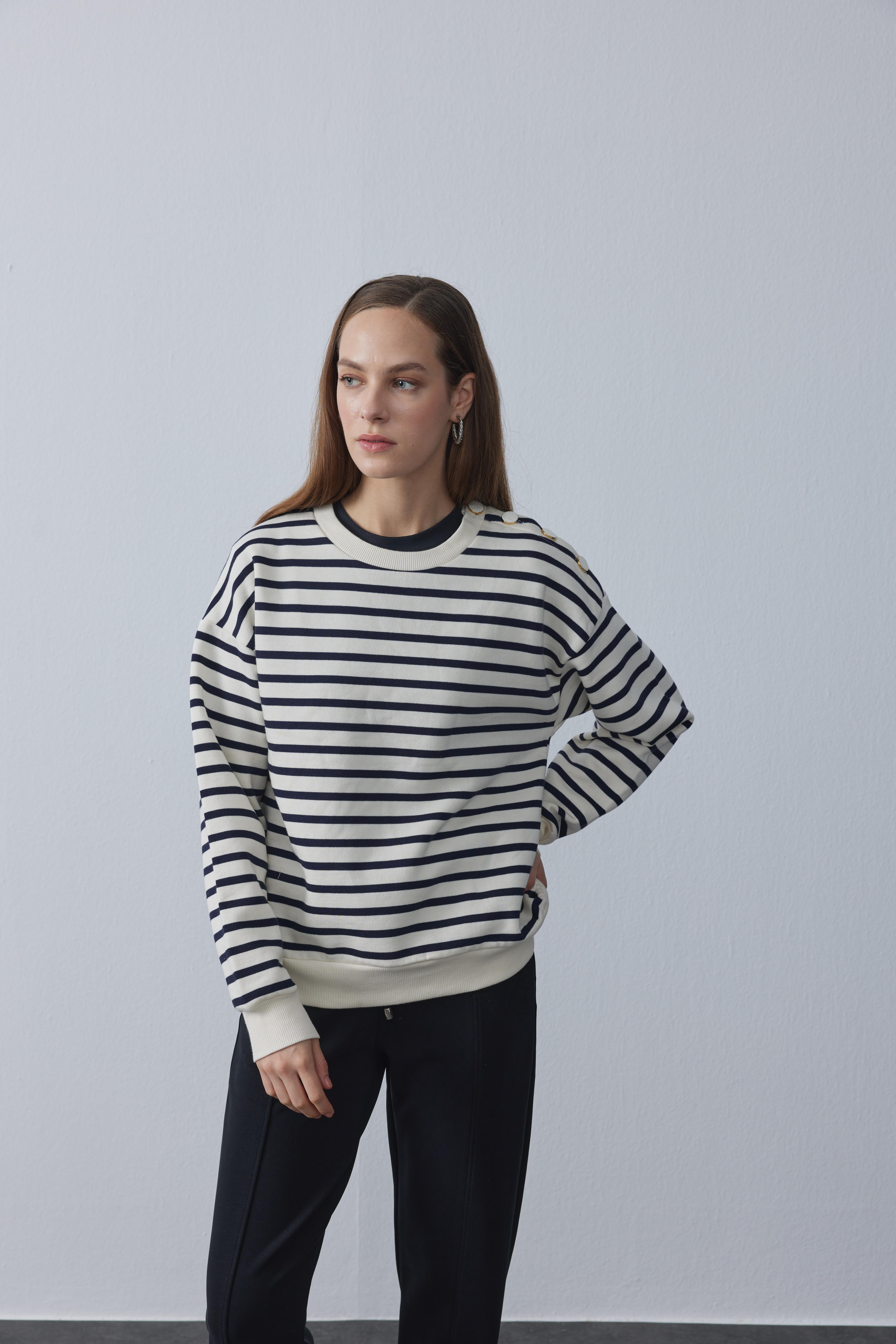 Lacivert Çizgili Sweatshirt  