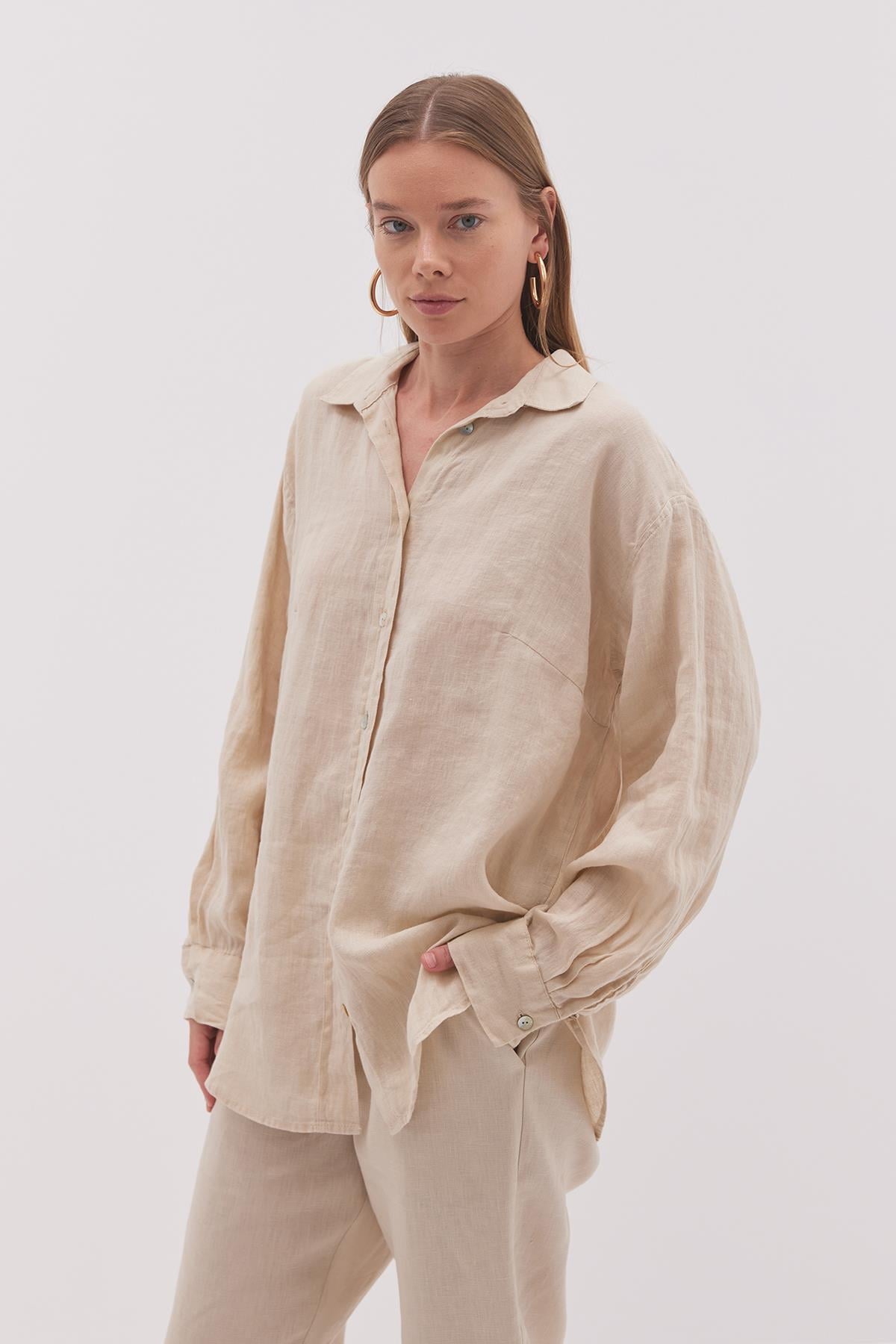 Linen Basic Gömlek Bej