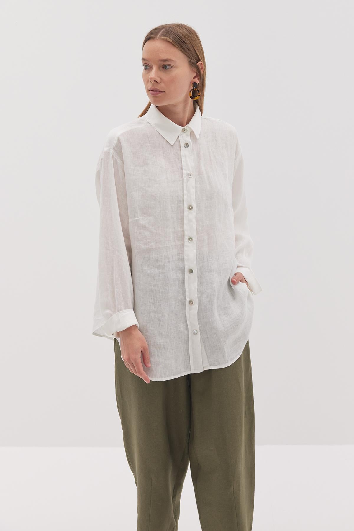 Linen Basic Gömlek Beyaz