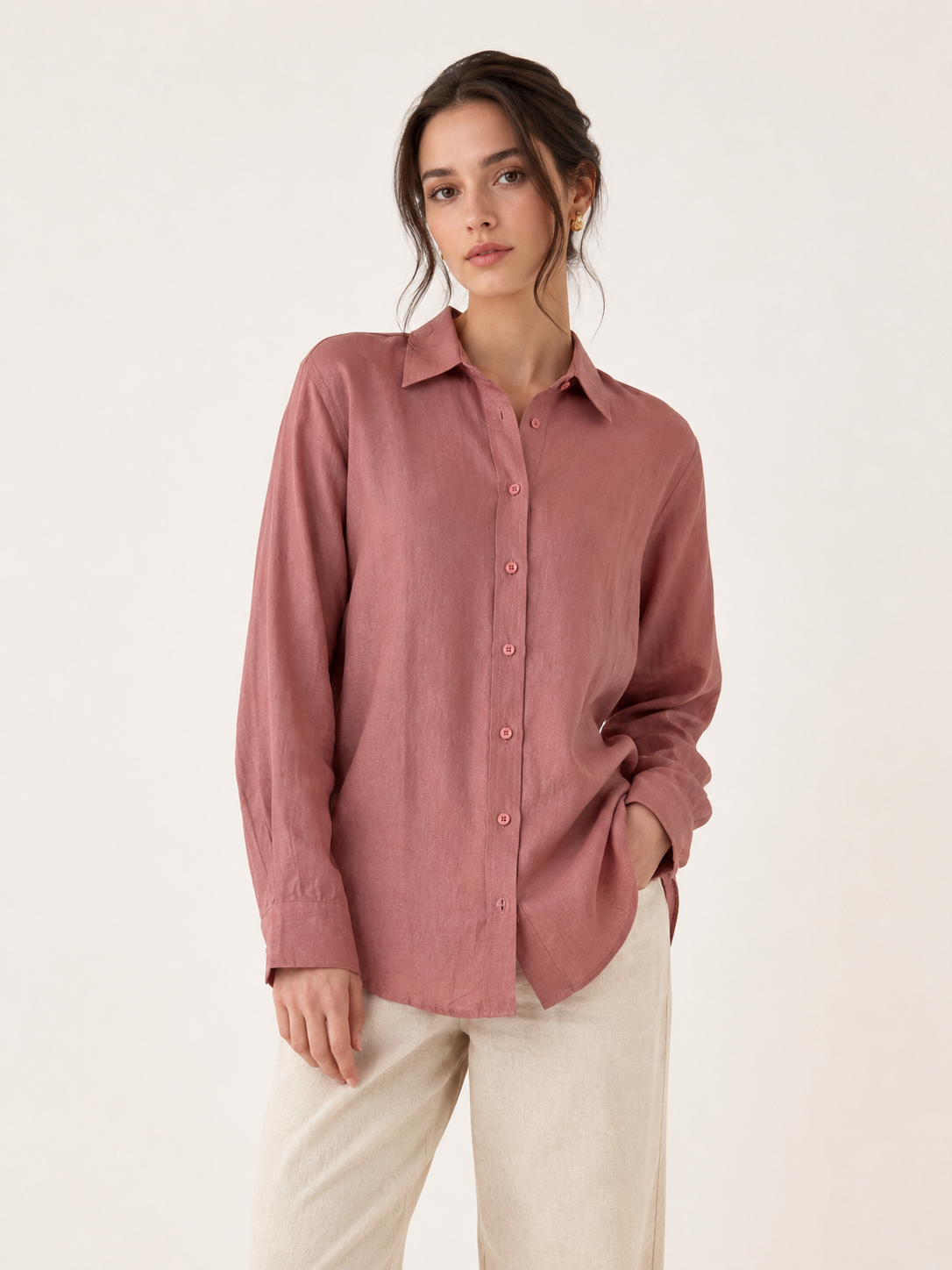 Linen Basic Gömlek Gül Kurusu
