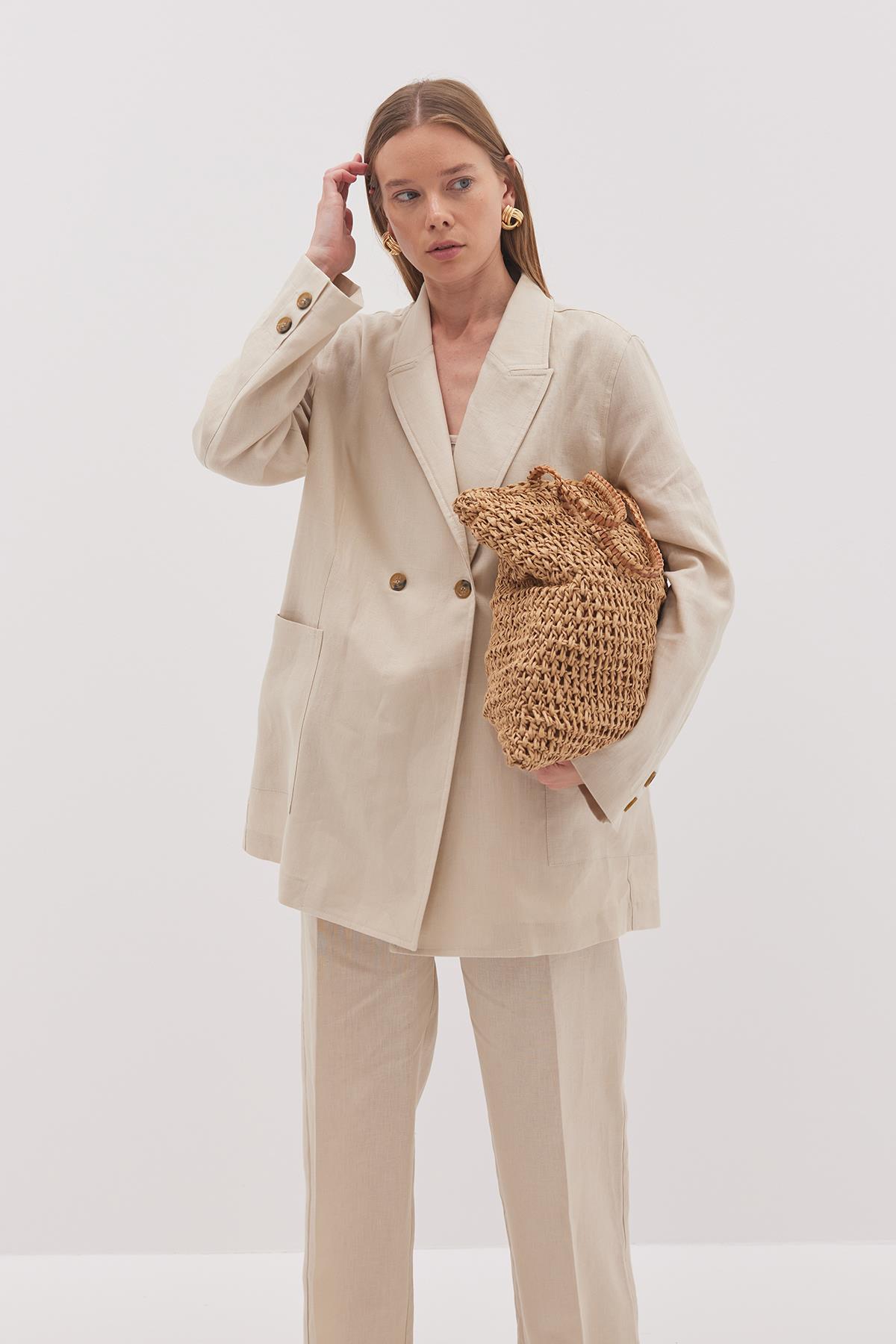 Linen Blazer Ceket Bej
