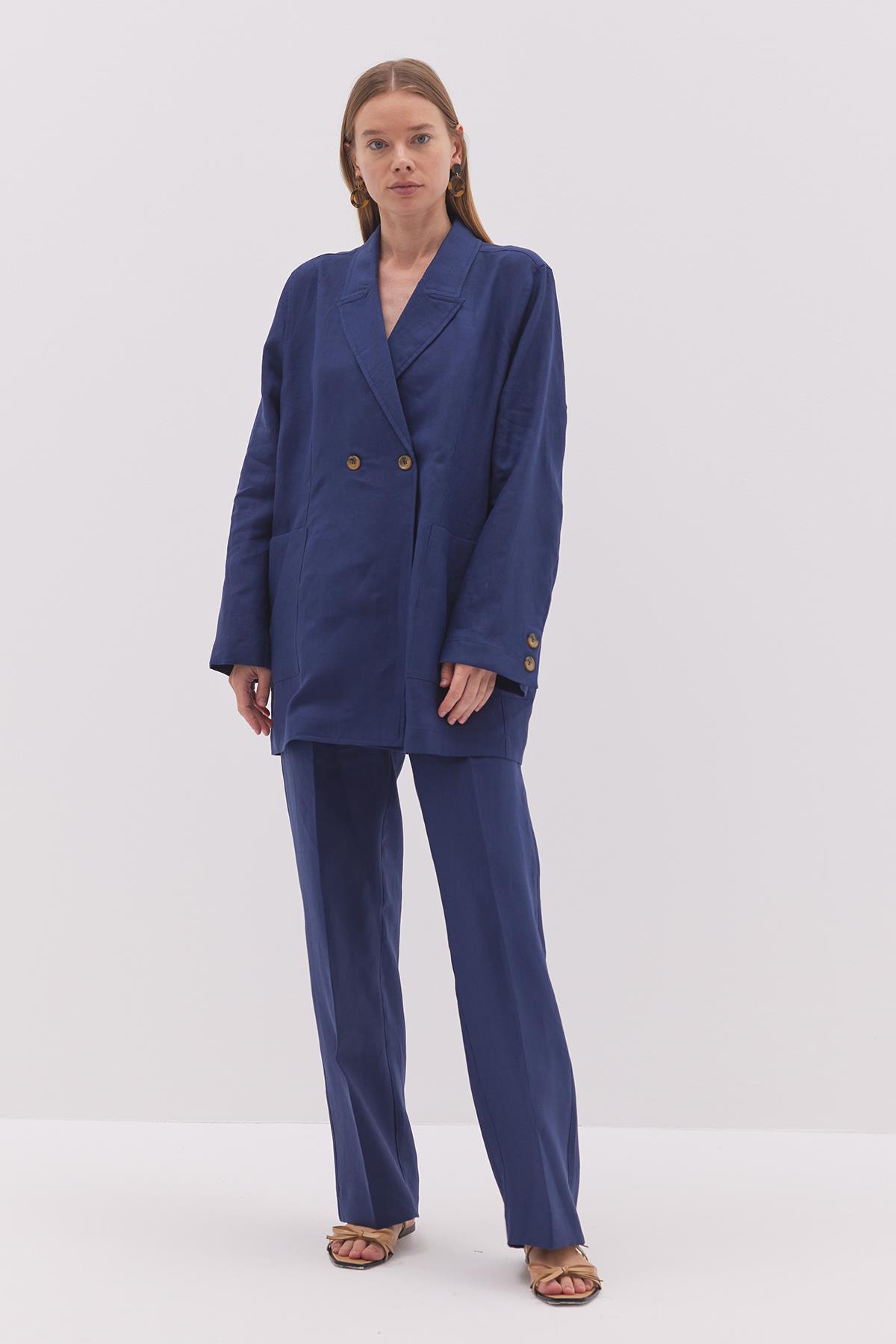 Linen Blazer Ceket Lacivert