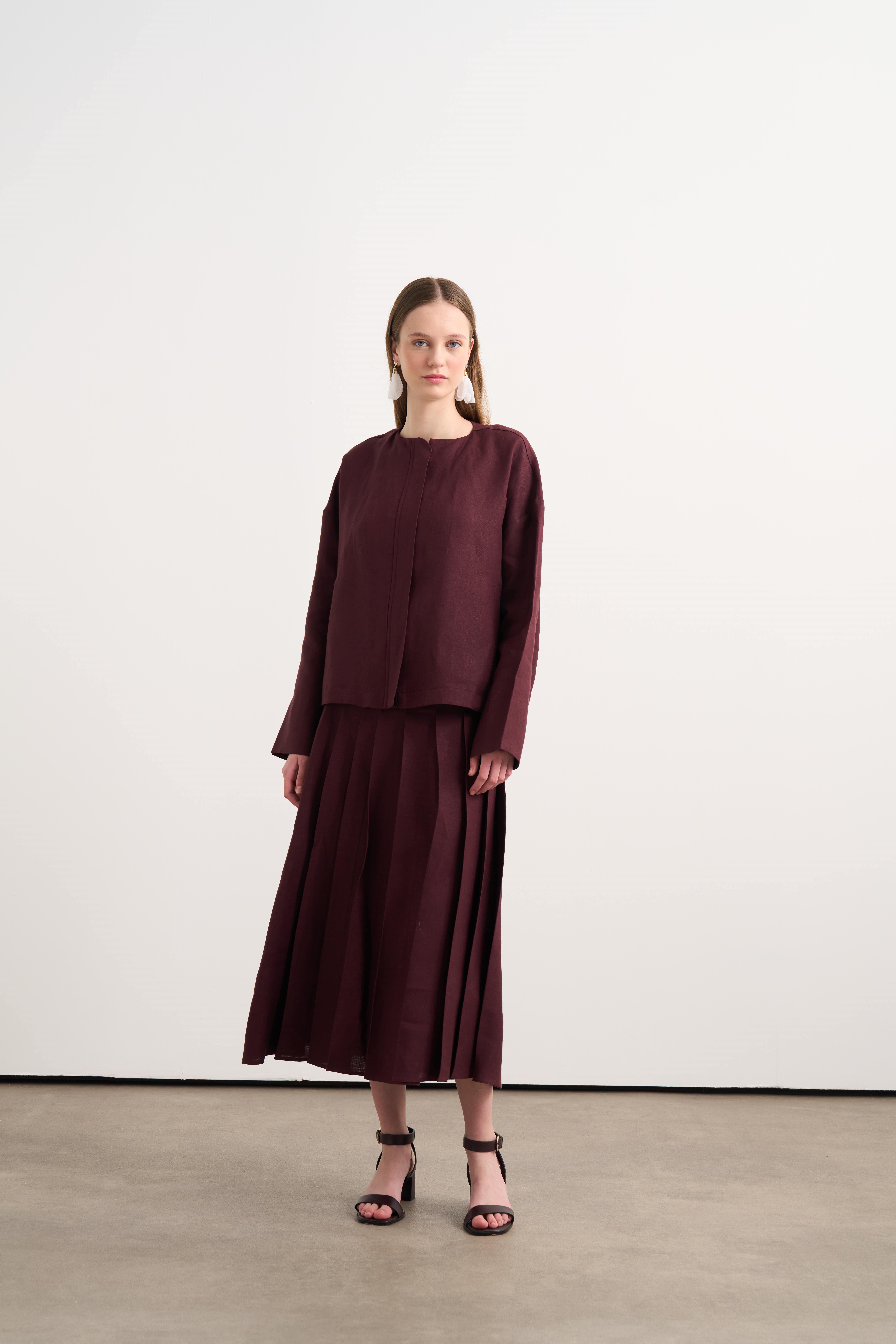 Linen Bomber Ceket Bordo