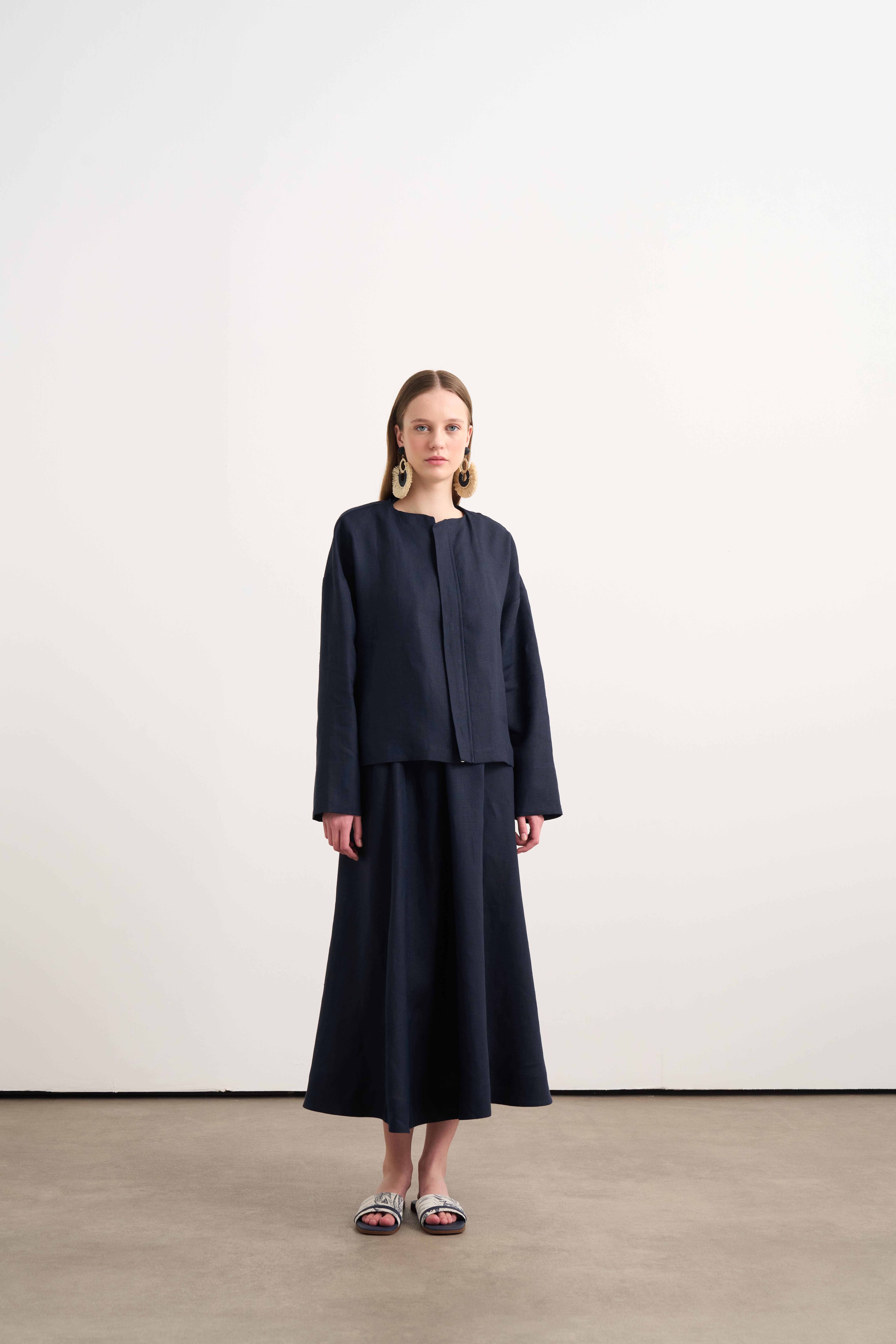 Linen Bomber Ceket Lacivert