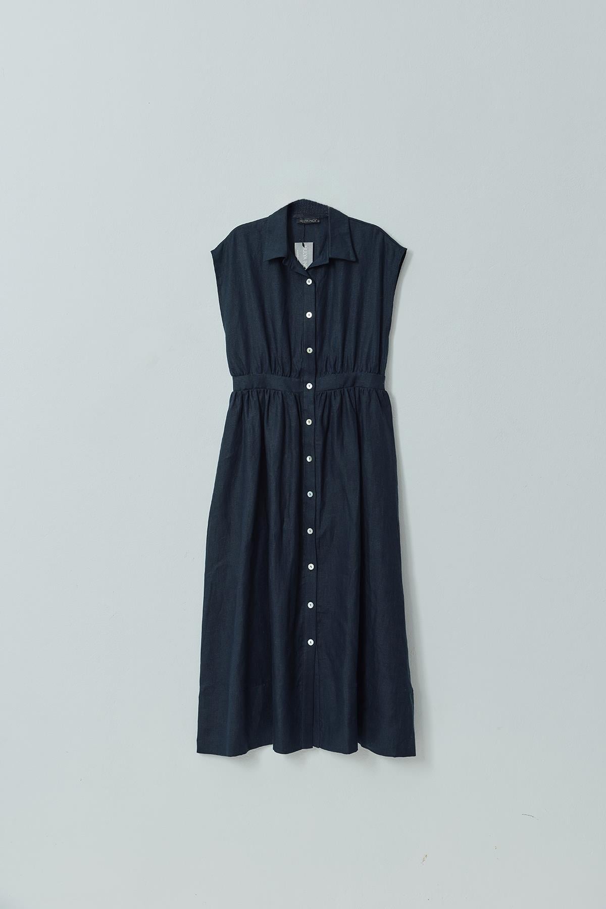 Linen Elbise Lacivert