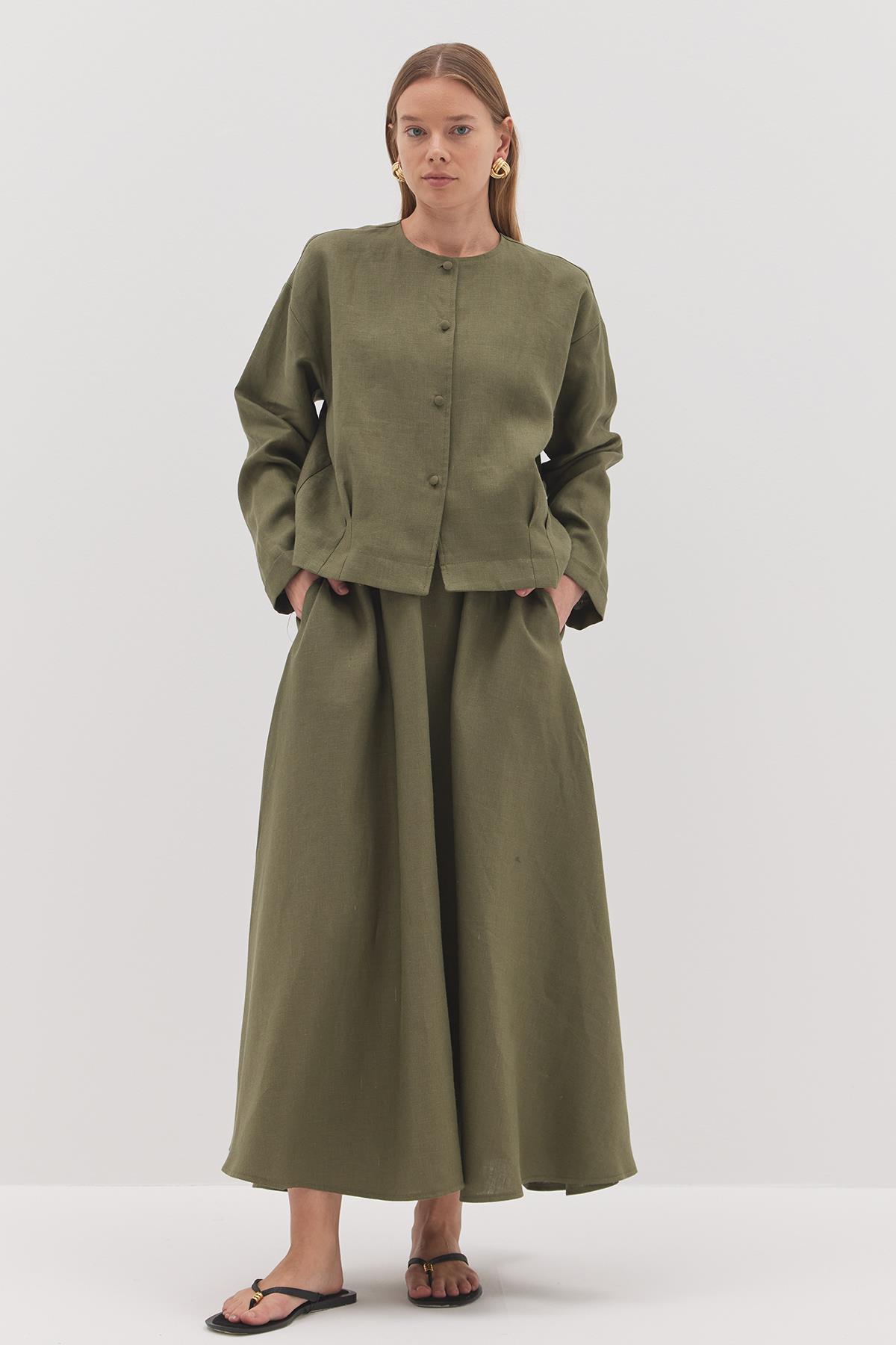 Linen Etekli Takım Yeşil