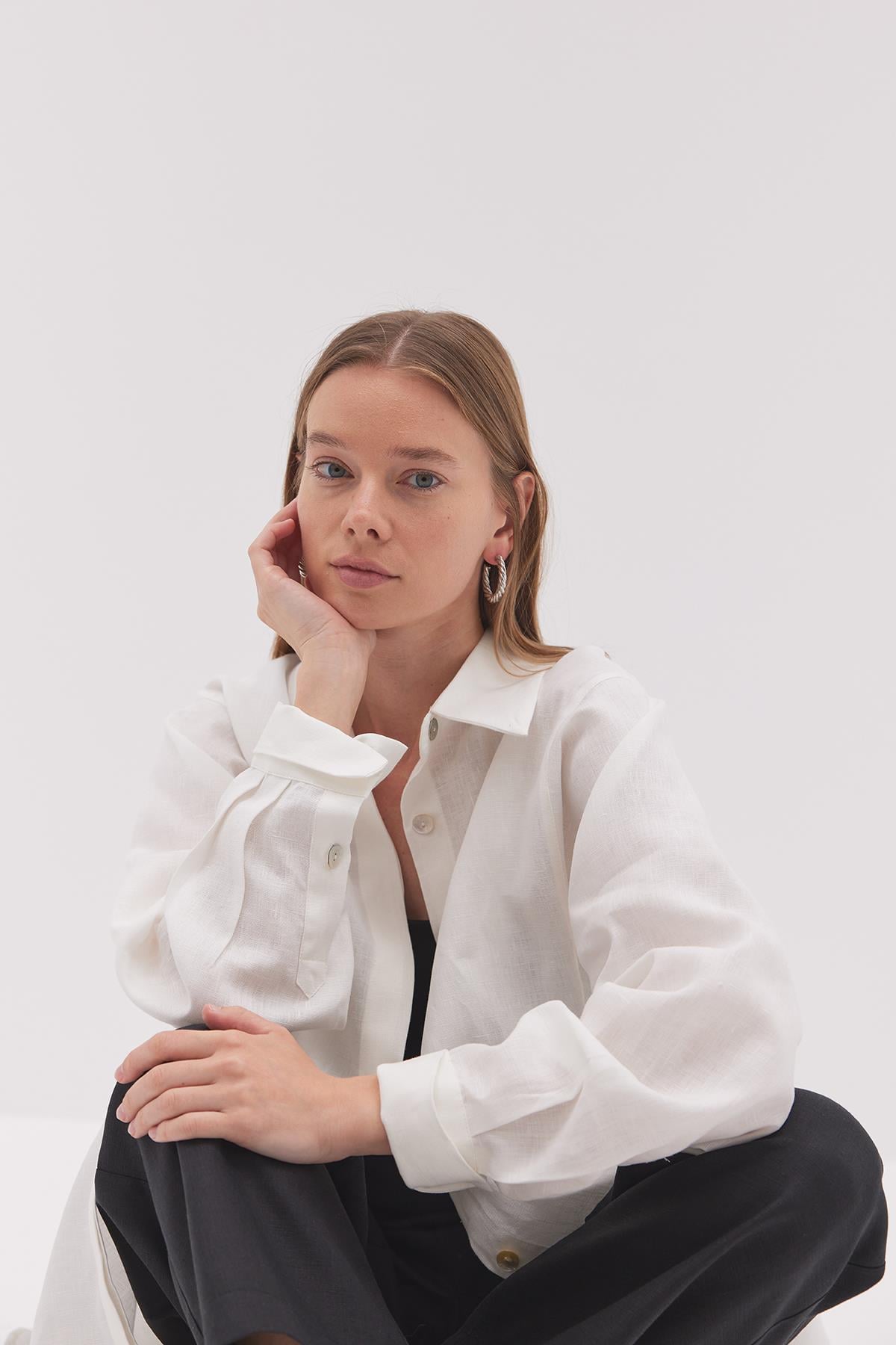 Linen Keten Gömlek - Beyaz