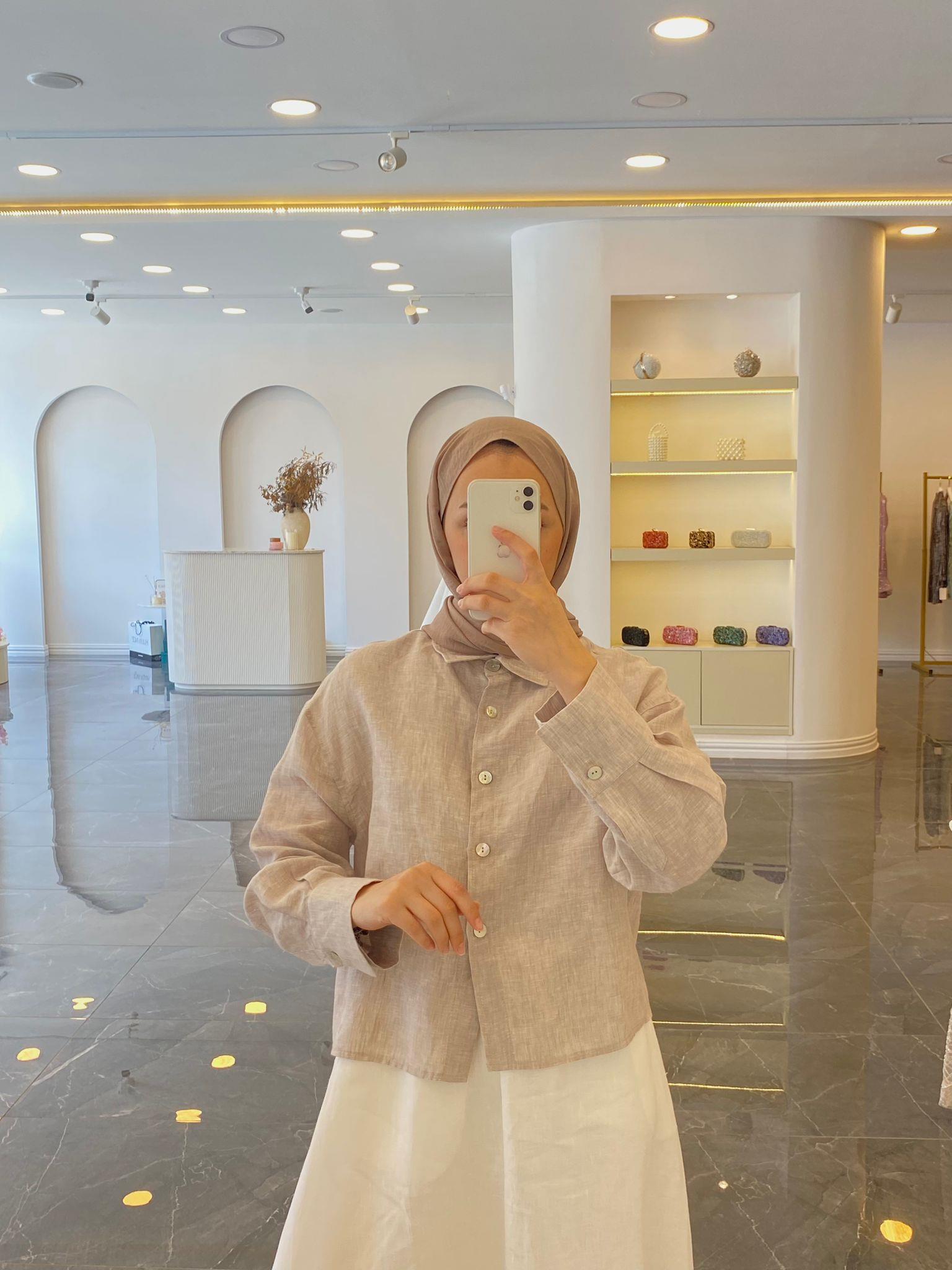 Linen Kısa Gömlek Taş