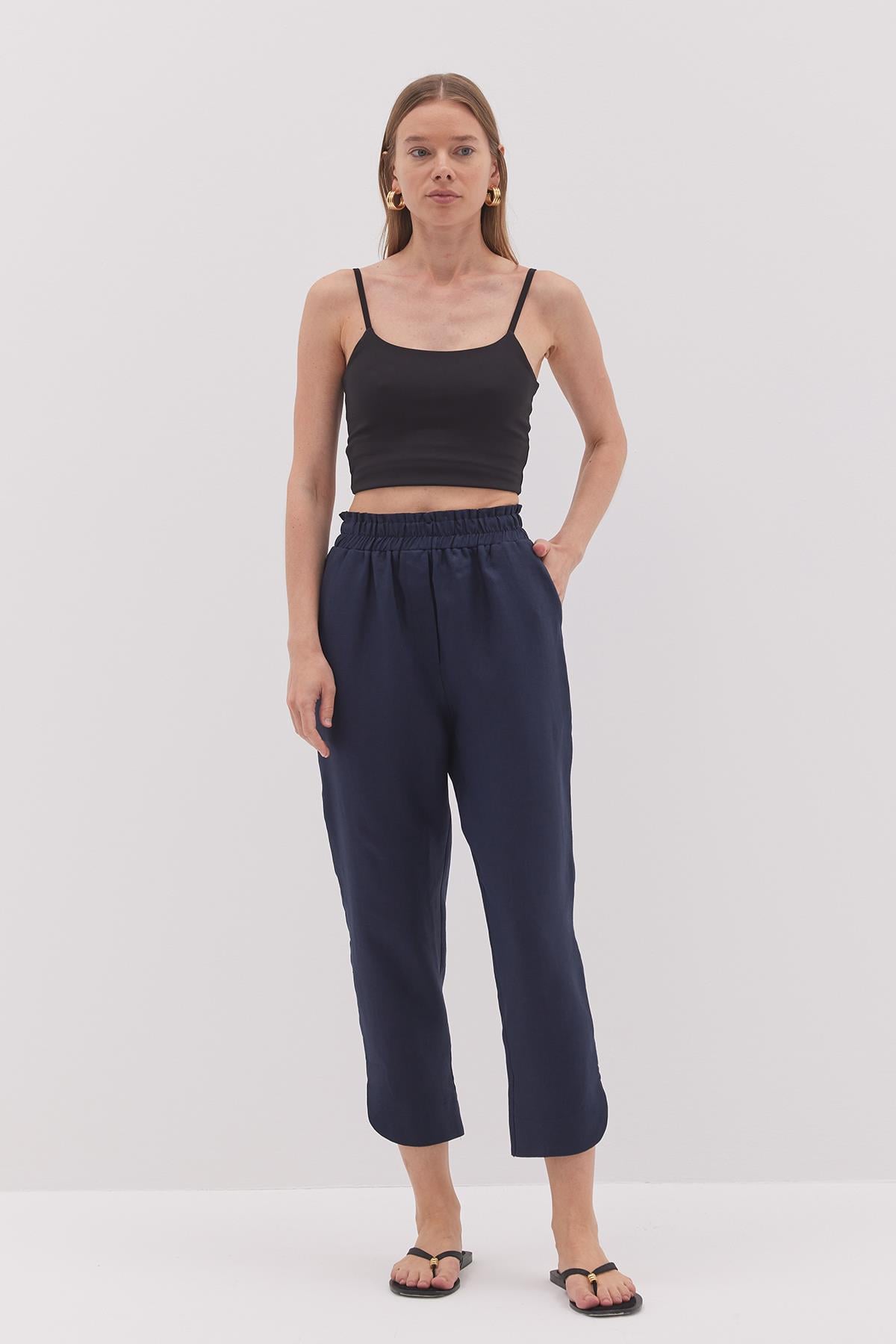 Linen Oval Kesim Pantolon Lacivert