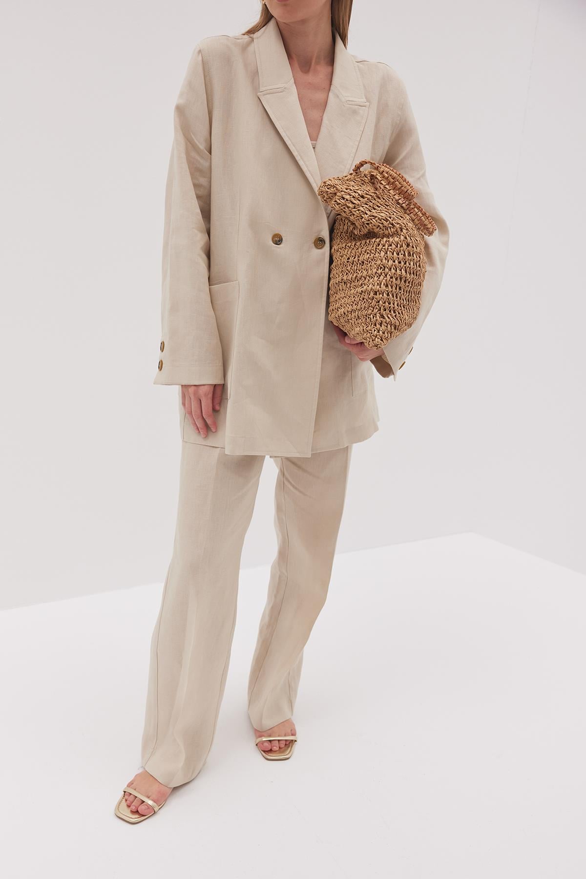 Linen Palazzo Pantolon Bej
