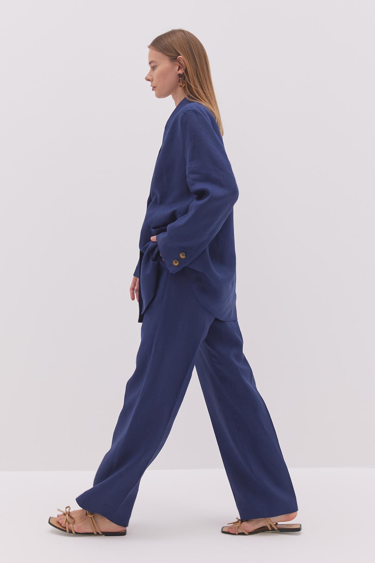 Linen Palazzo Pantolon Lacivert