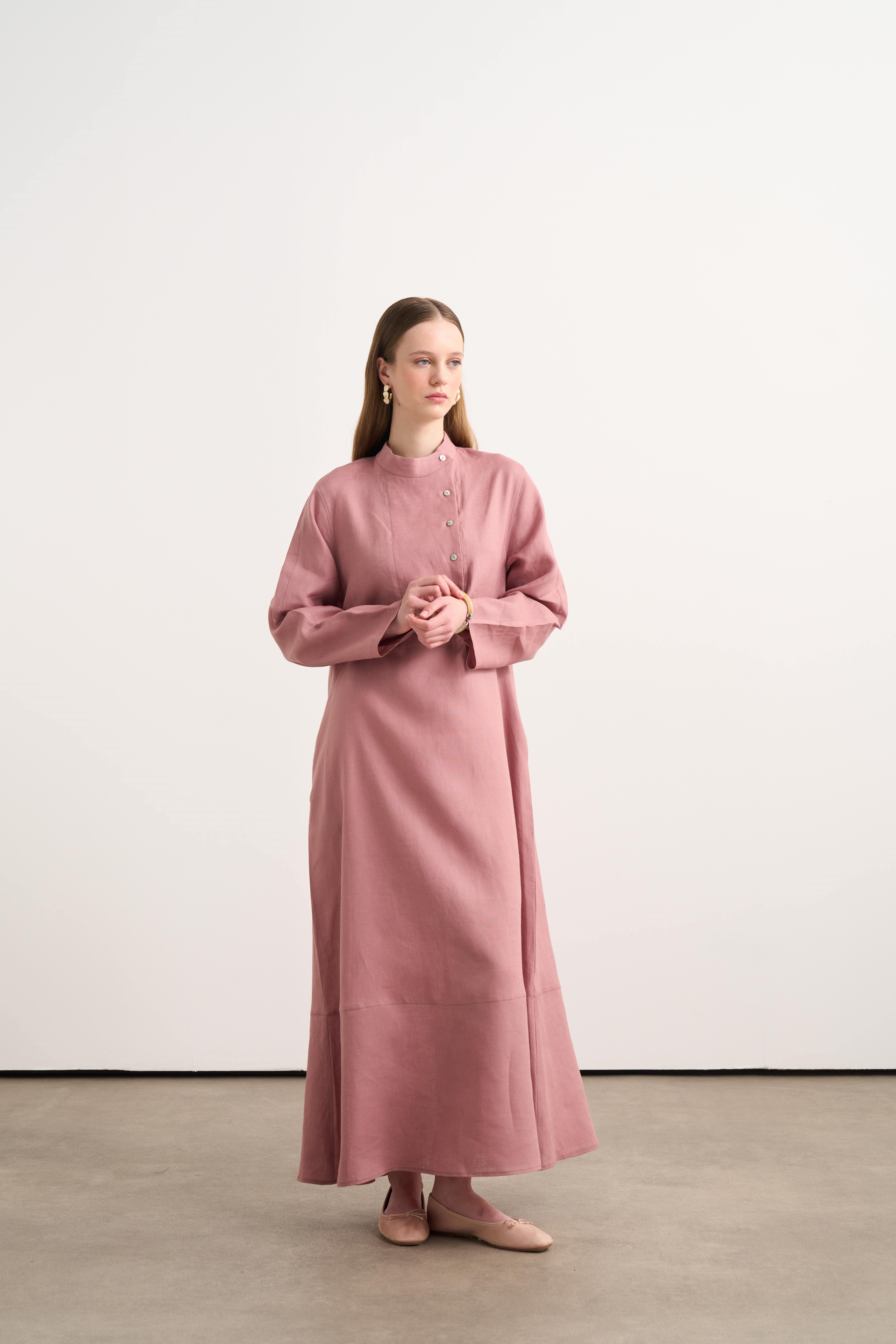 Linen Rosa Elbise Rosa