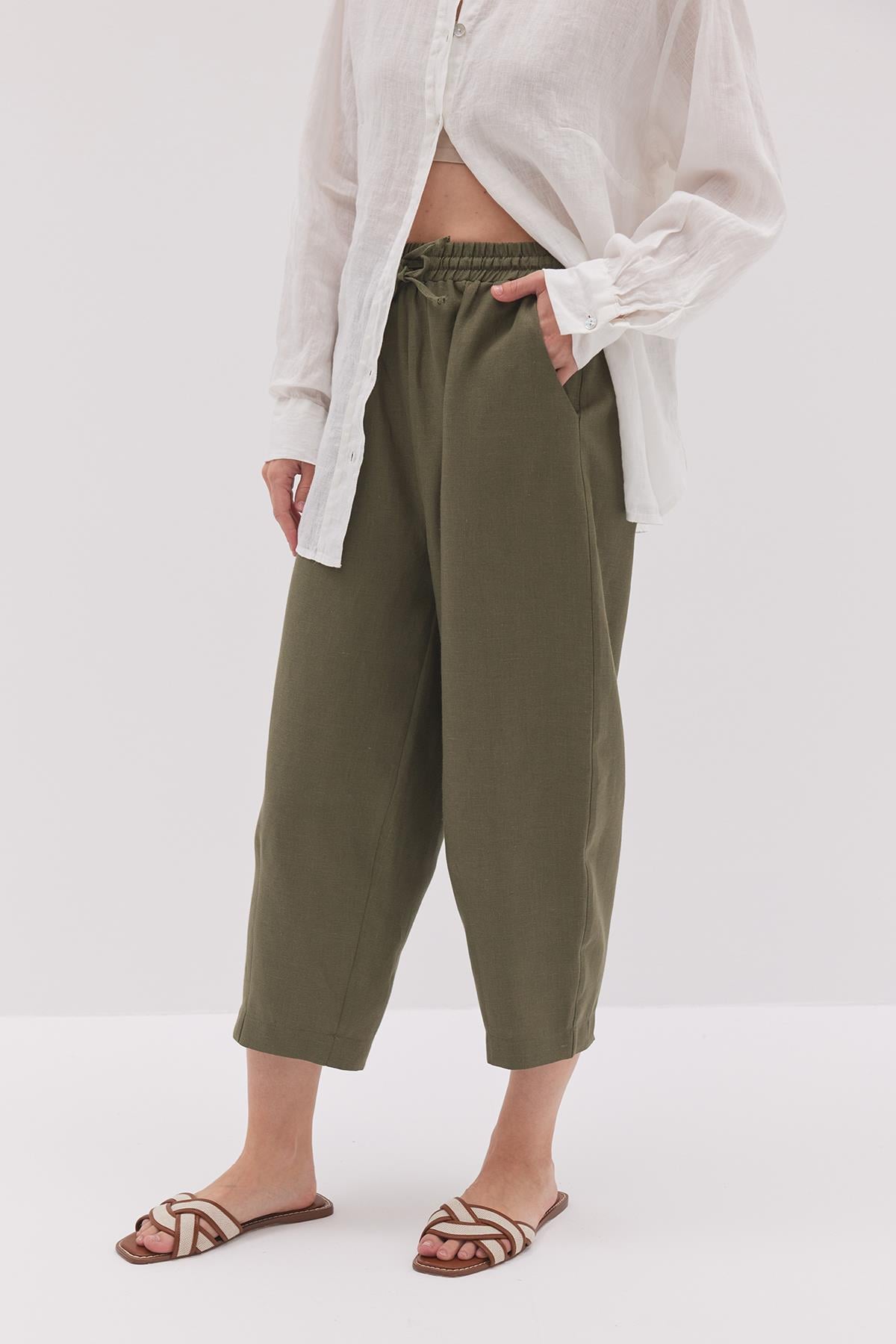 Linen Şalvar Pantolon-Haki