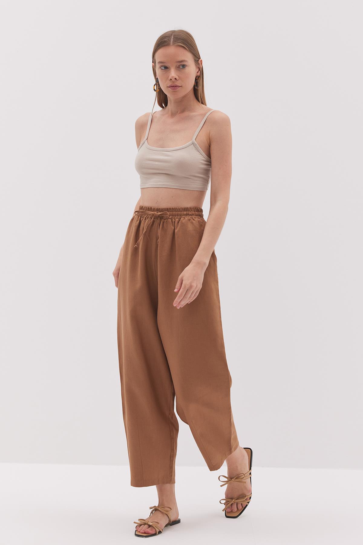 Linen Şalvar Pantolon Taba