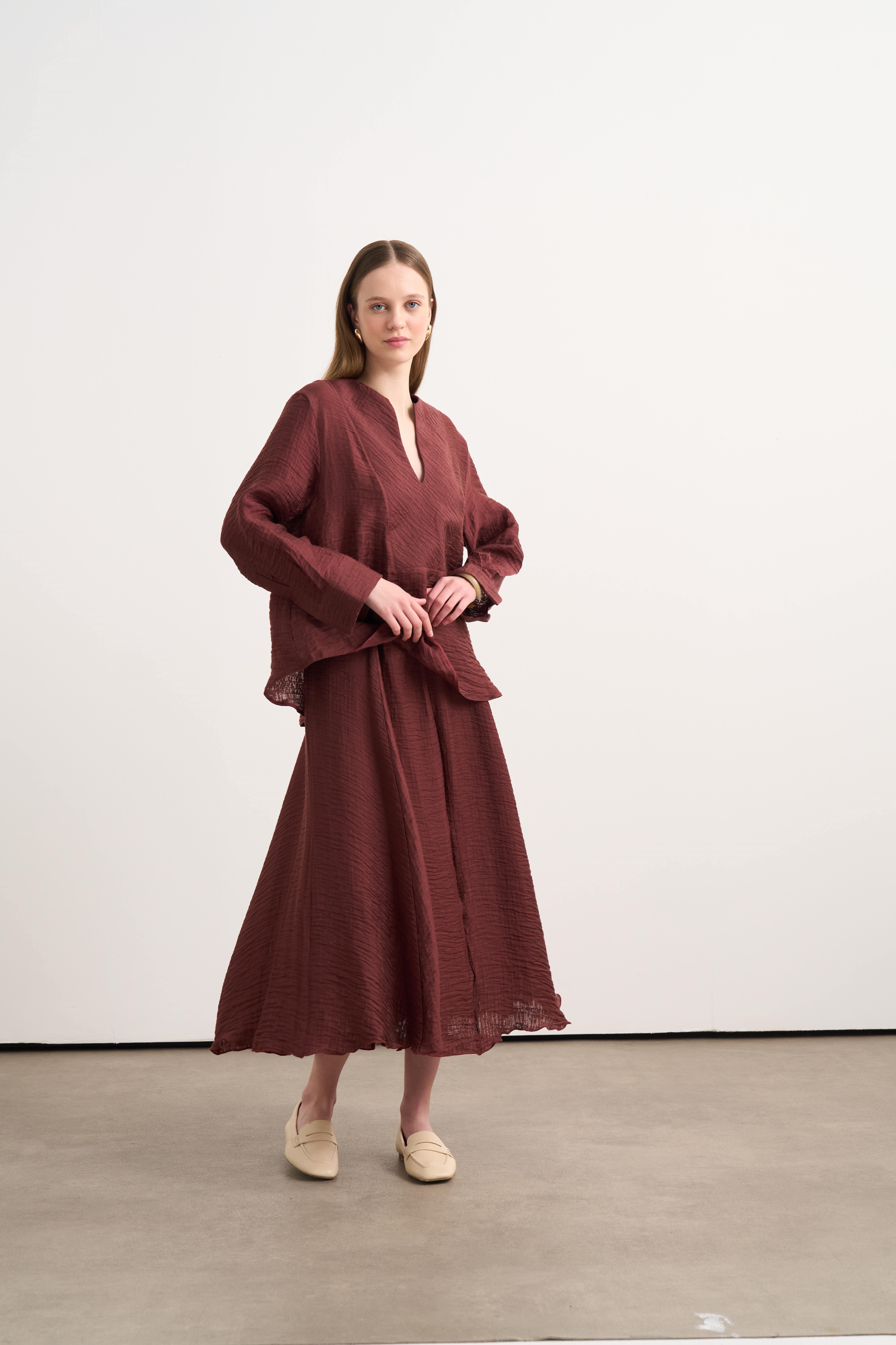 Linen Sansa Bordo Takım