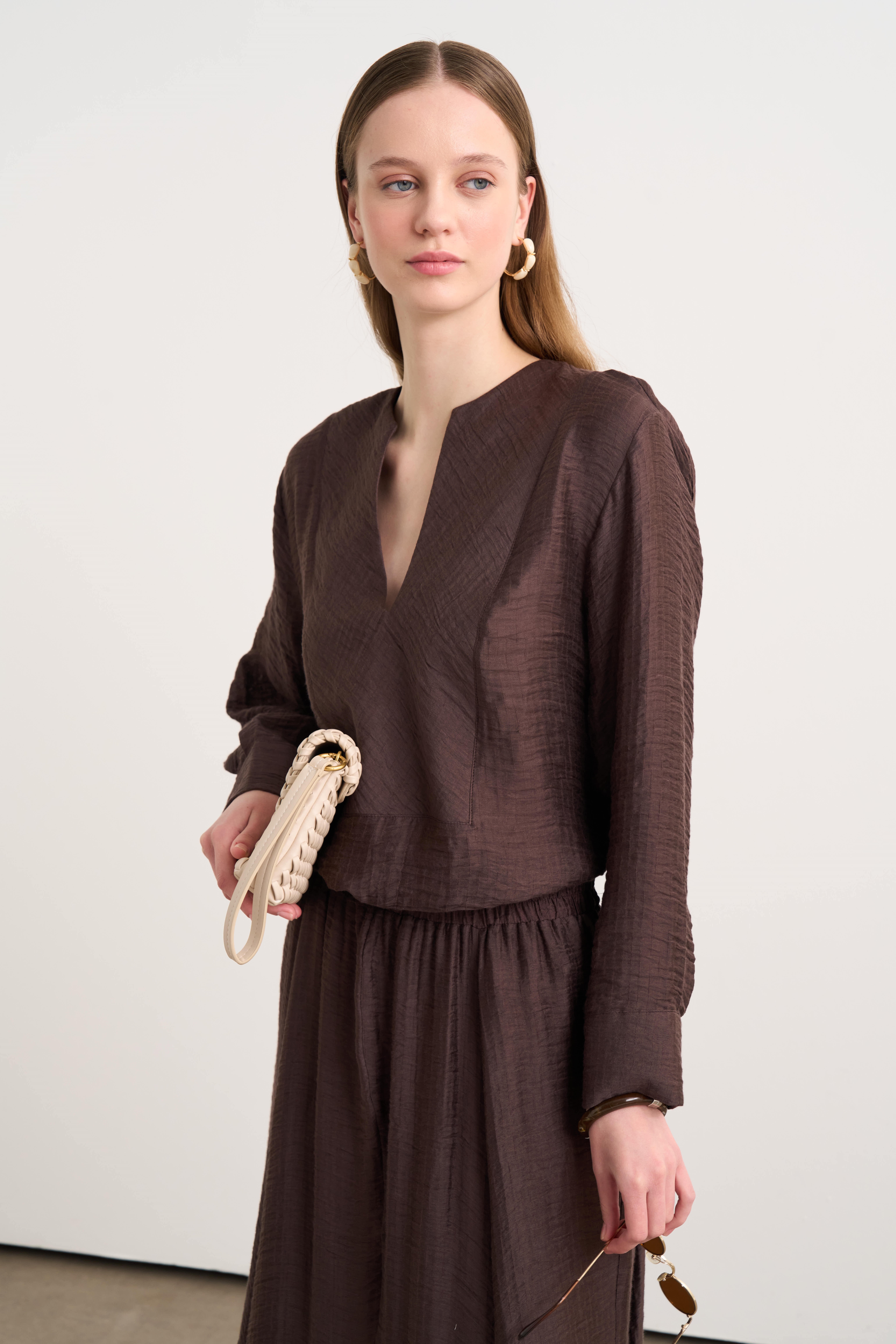 Linen Sansa Kahve Takım