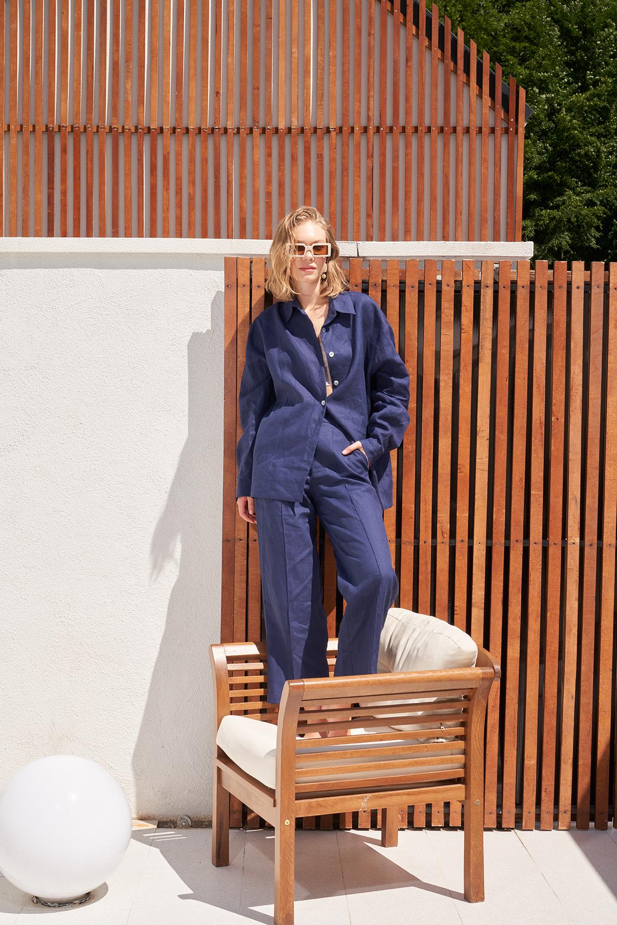 Linen Soft Pantolon-Lacivert