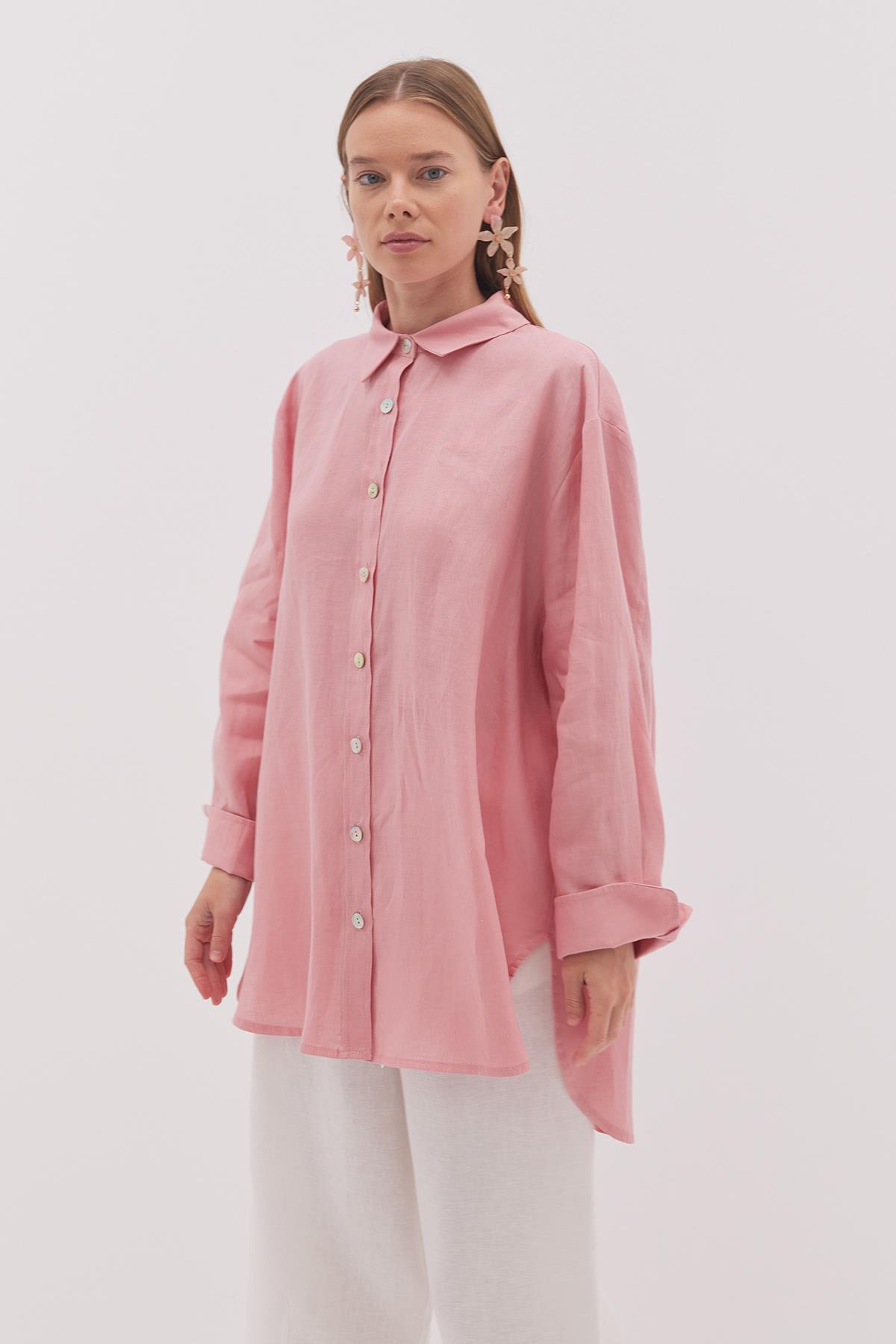 Linen Sport Gömlek Pembe