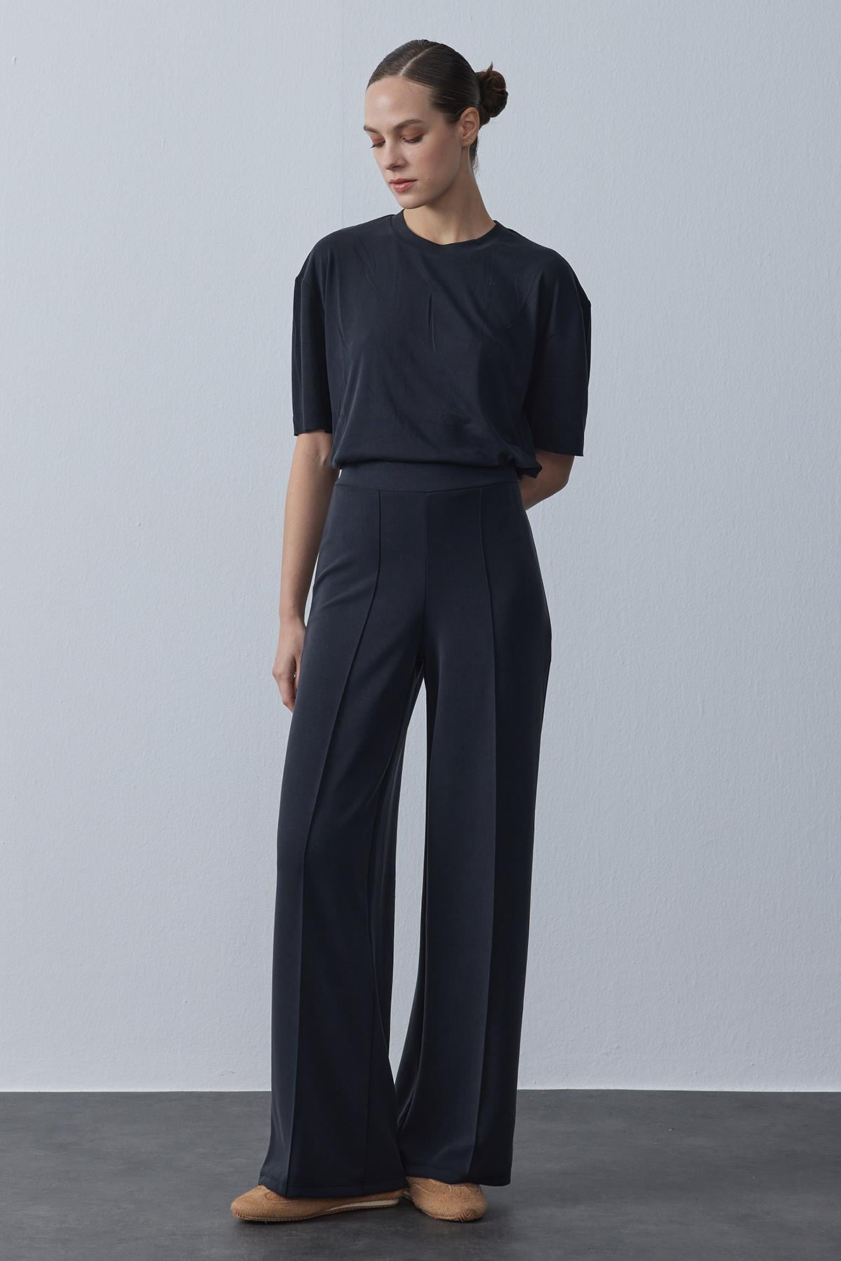 Modal Çimalı Pantolon Siyah