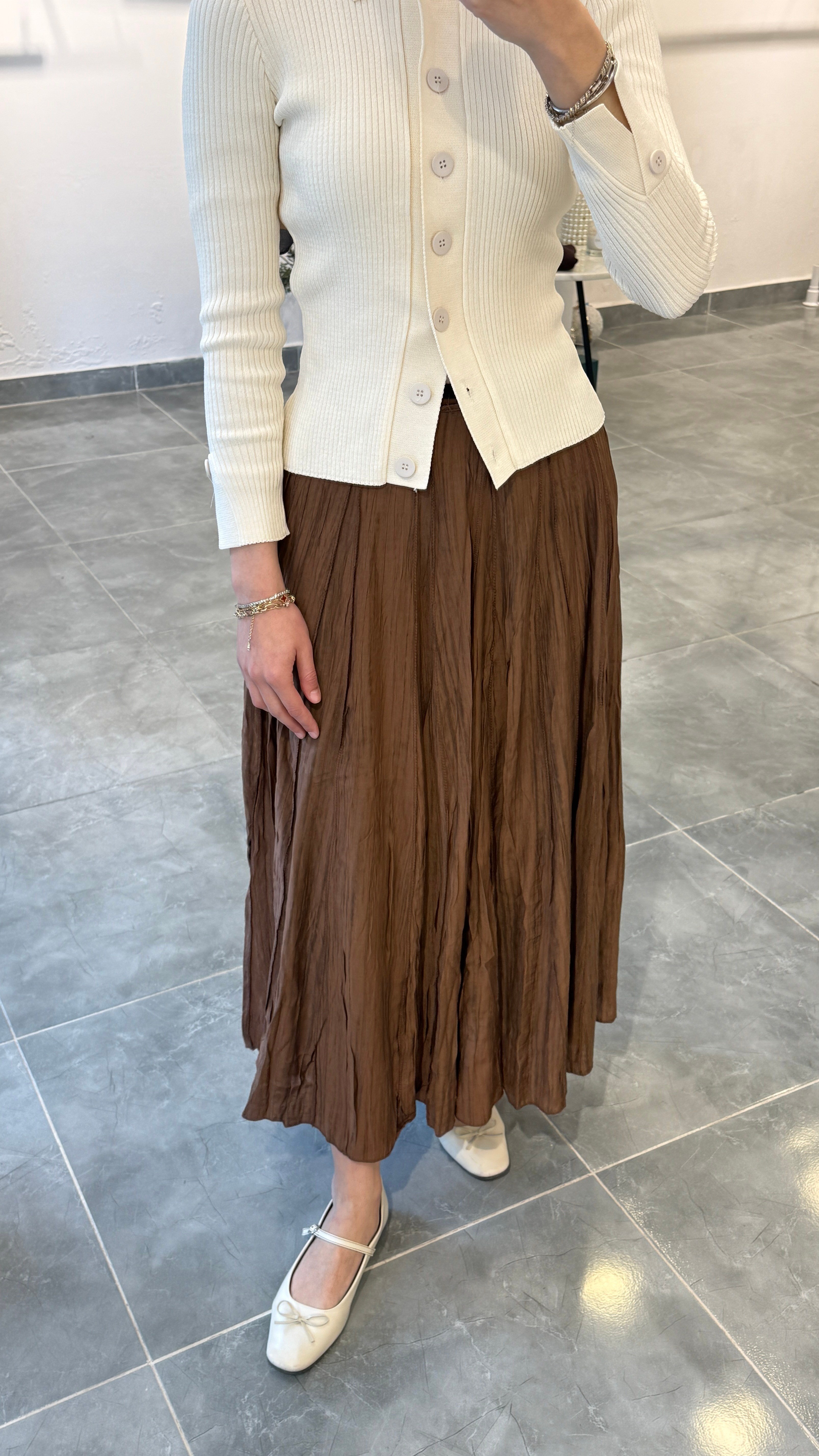 Parçalı Etek Camel