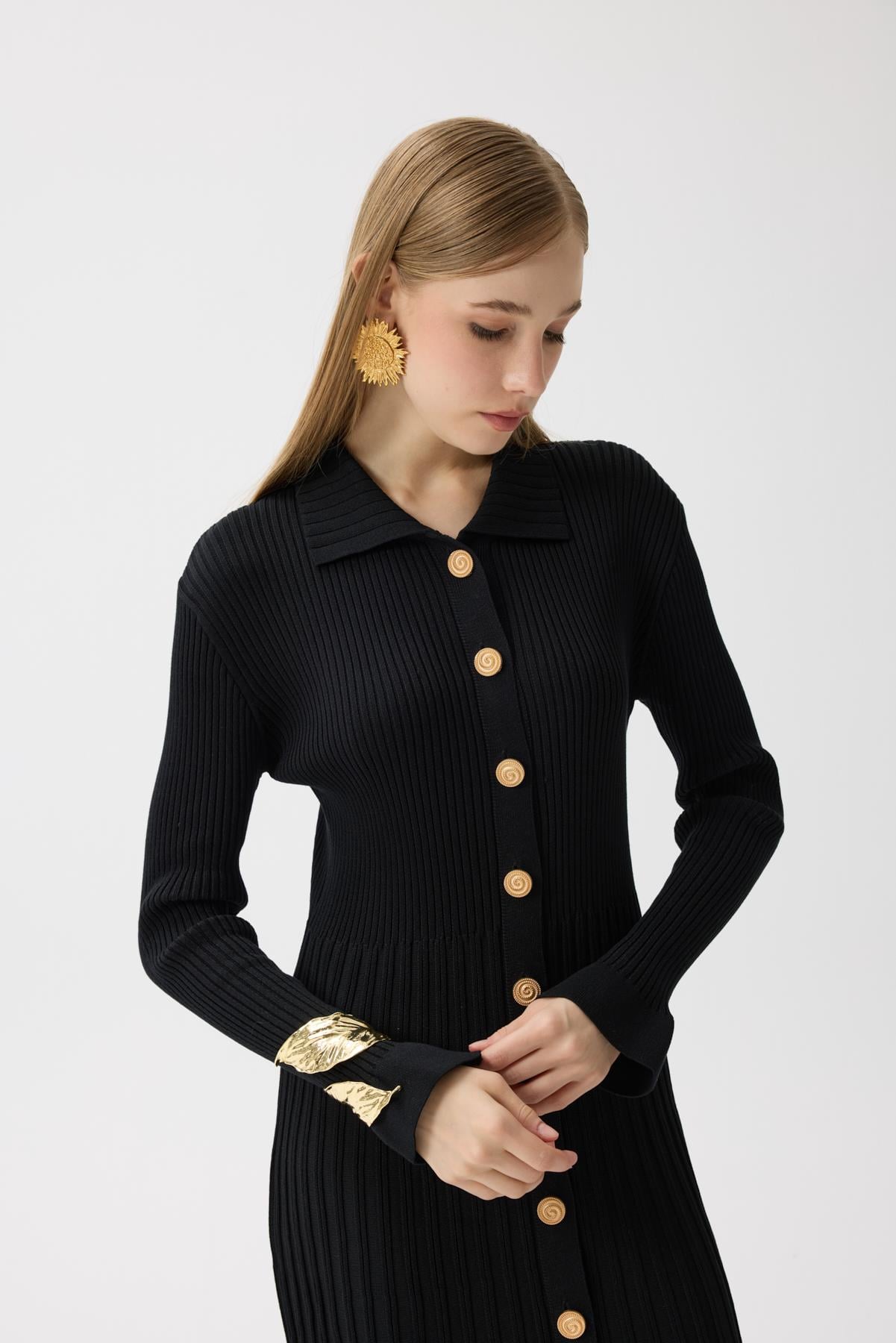 Düğmeli Triko Beyaz