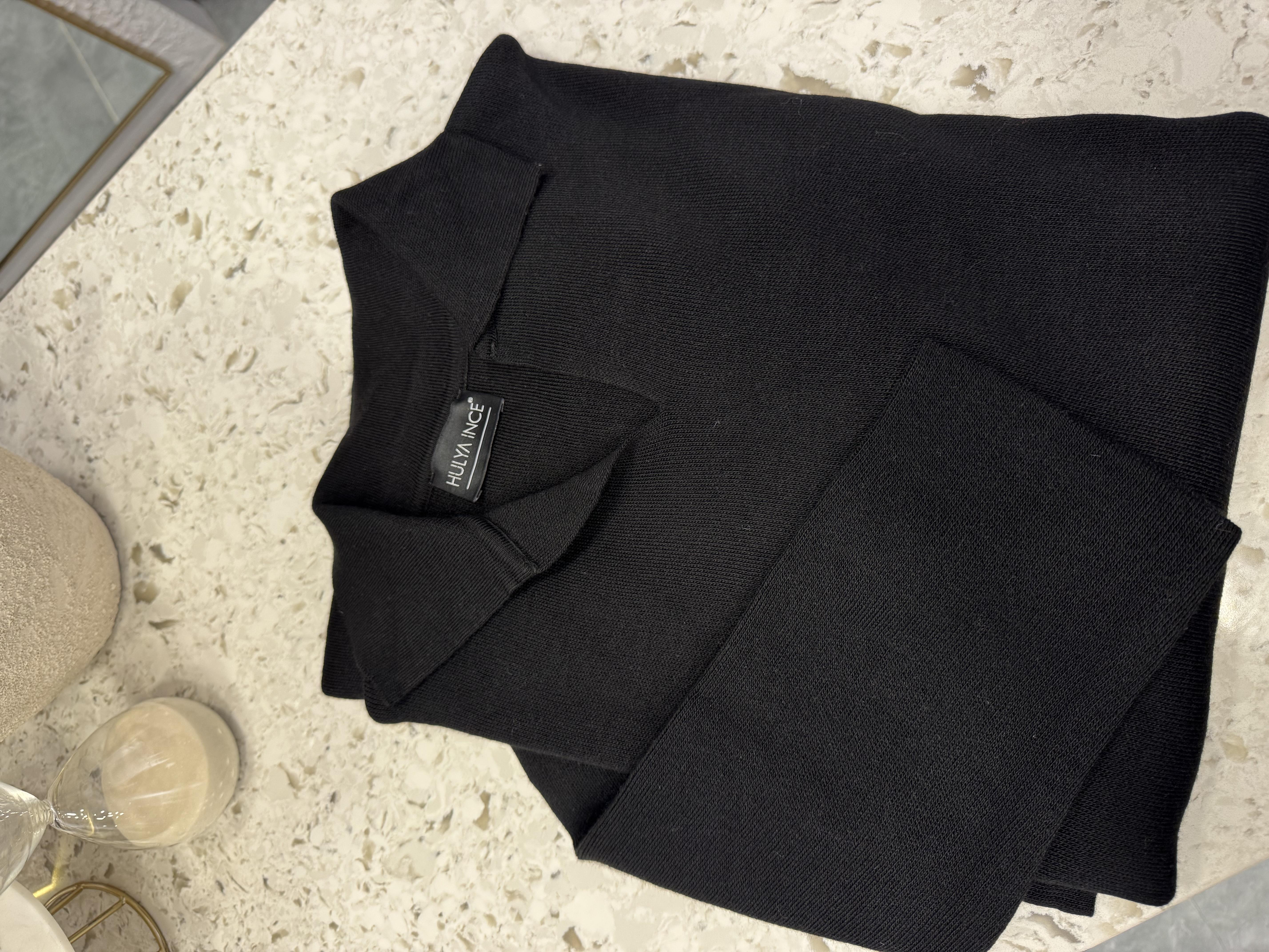 V Yaka Triko Elbise siyah