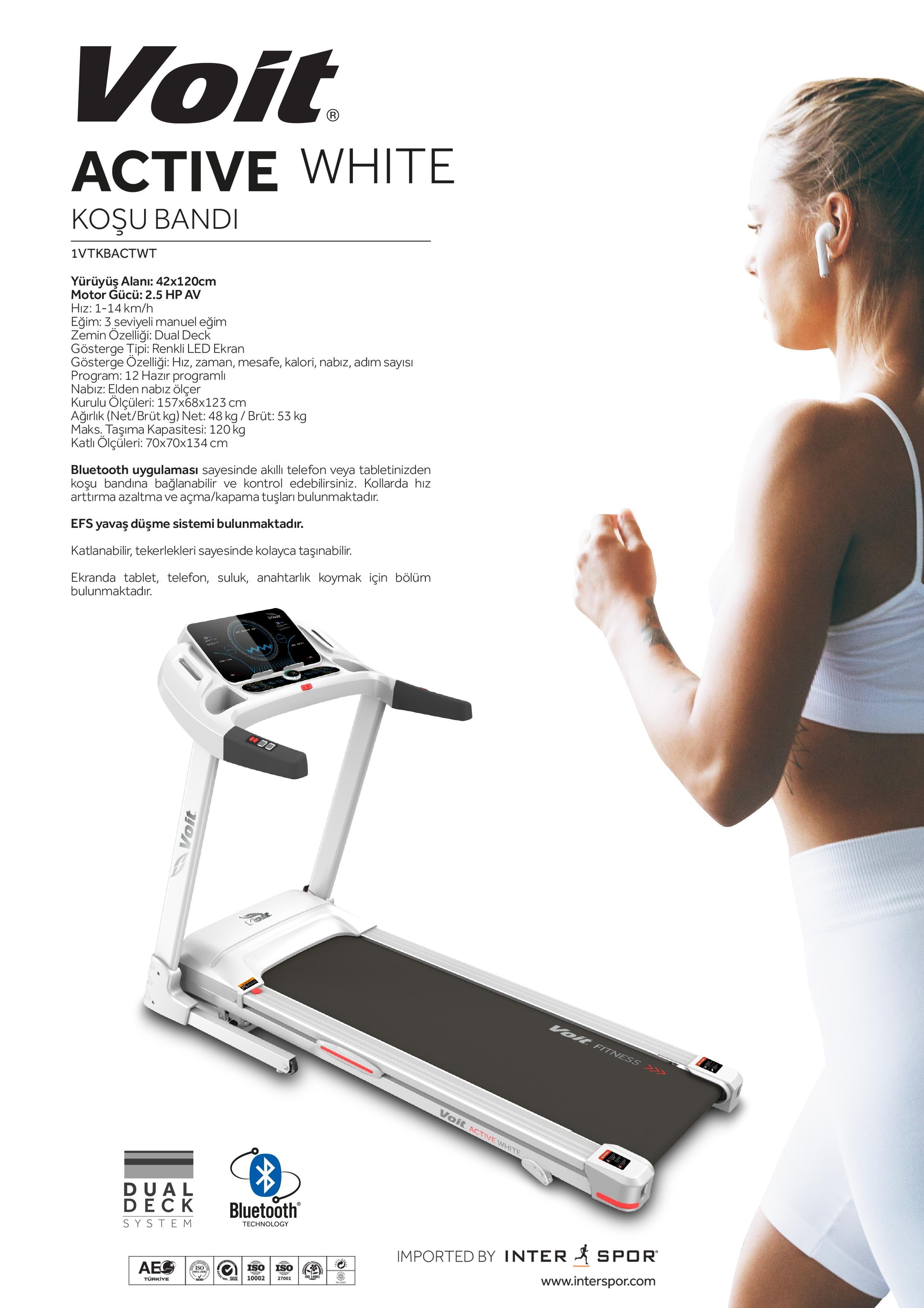 VOİT ACTIVE WHITE KOŞU BANDI MANUEL EĞİMLİ 