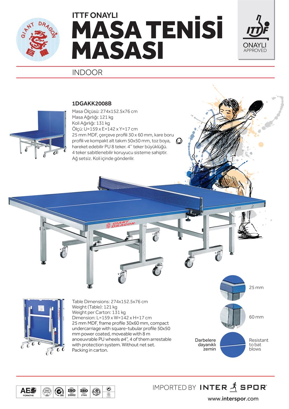 VOİT DONGXING ITTF ONAYLI MASA TENİSİ MASAI