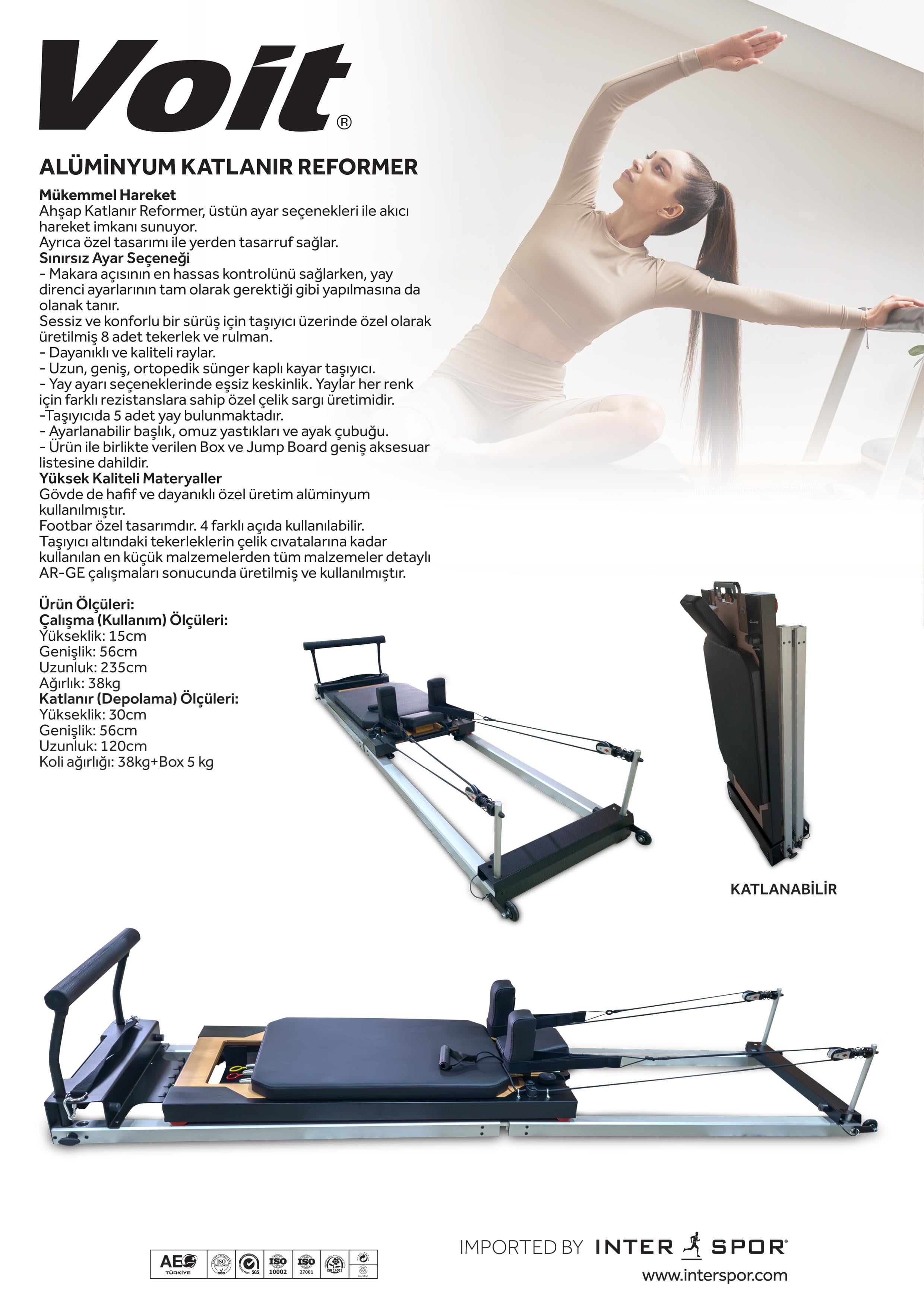 VOİT PİLATES REFORMER ALİMİNYUM KATLANABİLİR 