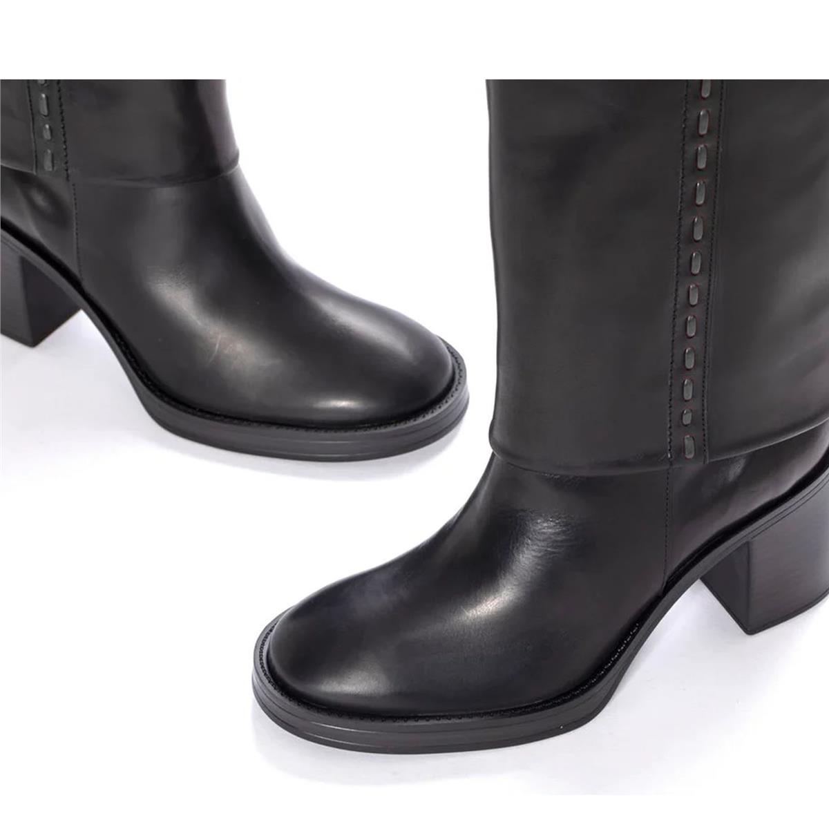 MABEL Hakiki Deri Fermuarlı Kalın Topuklu Kaymaz Taban Kadın Çizme A10 NEGRO (Siyah)