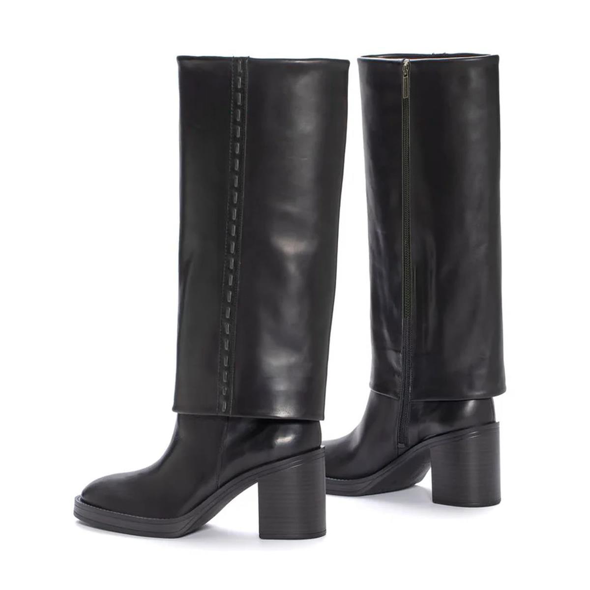 MABEL Hakiki Deri Fermuarlı Kalın Topuklu Kaymaz Taban Kadın Çizme A10 NEGRO (Siyah)