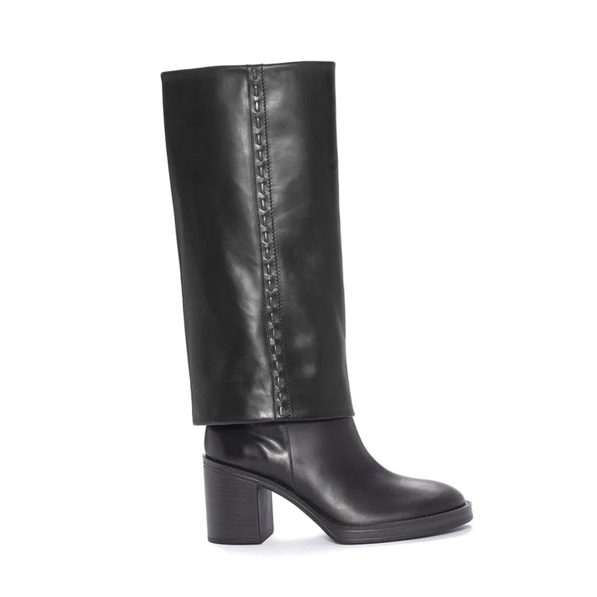 MABEL Hakiki Deri Fermuarlı Kalın Topuklu Kaymaz Taban Kadın Çizme A10 NEGRO (Siyah)