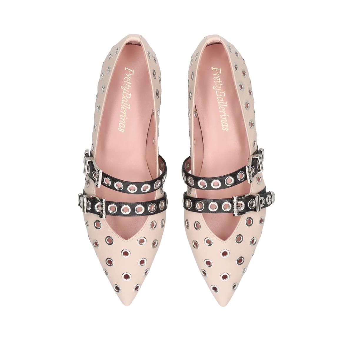 PRETTYBALLERINAS Hakiki Deri Sivri Burunlu Babet Z618 COTON ROSATO COTON NEGRO