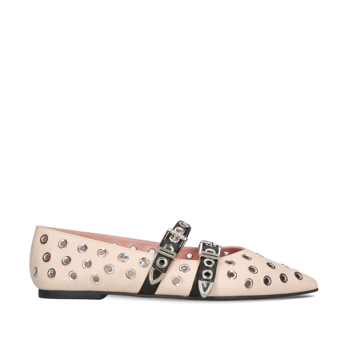 PRETTYBALLERINAS Hakiki Deri Sivri Burunlu Babet Z618 COTON ROSATO COTON NEGRO