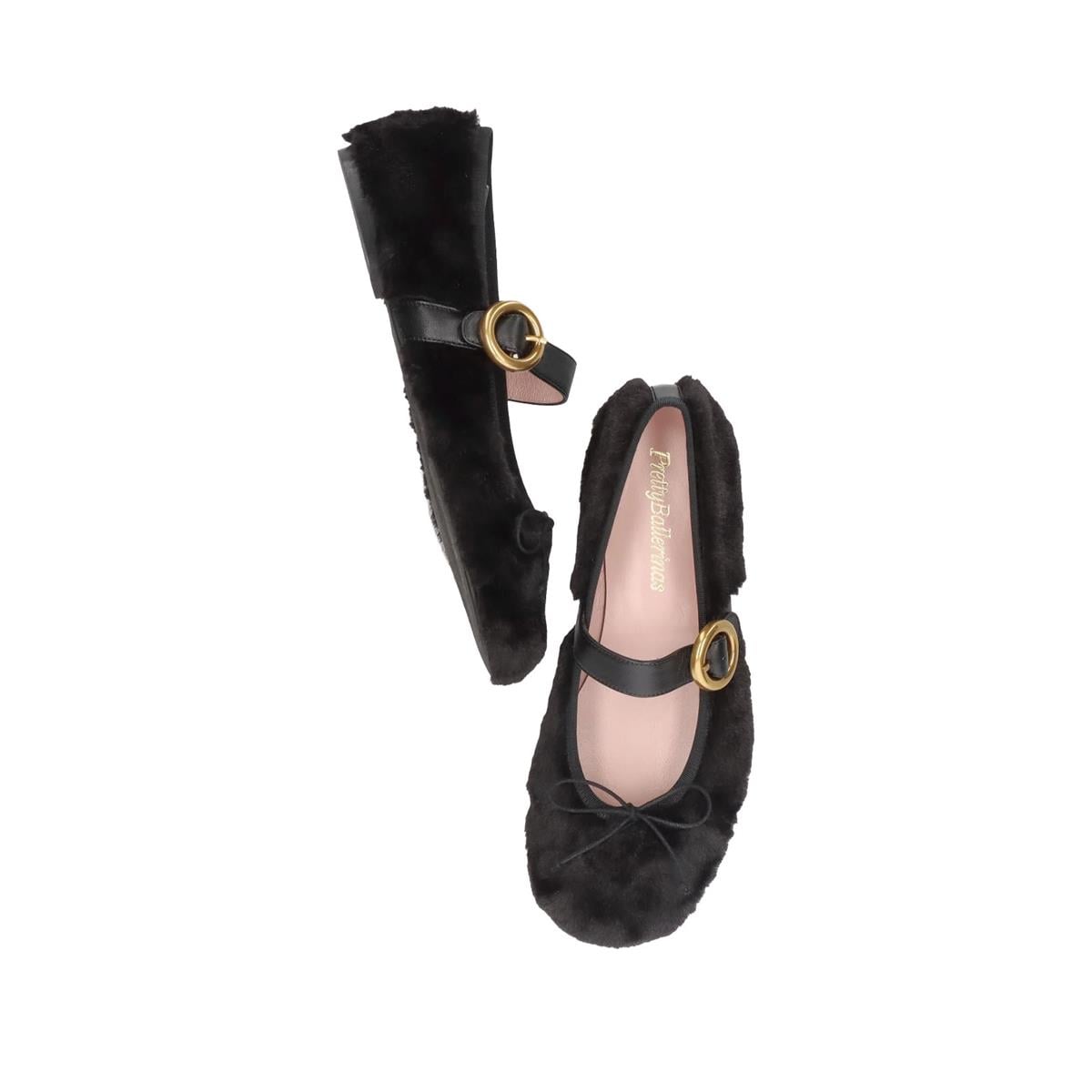 PRETTYBALLERINAS Yumuşak siyah sentetik kürk babet Z619 MUSK NEGRO COTON NEGRO
