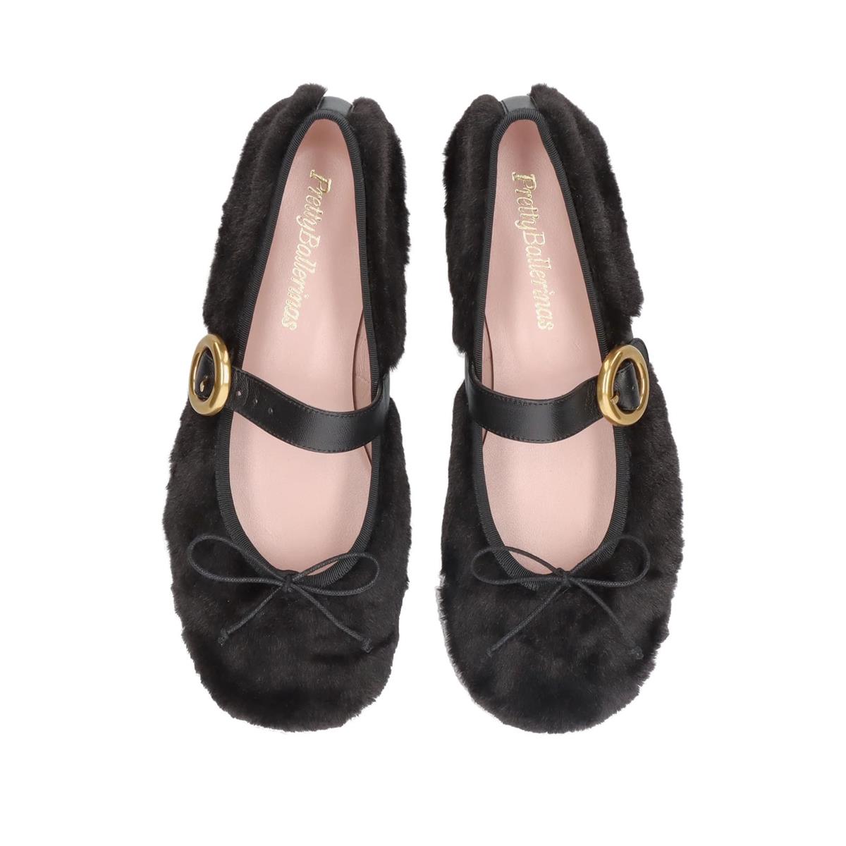 PRETTYBALLERINAS Yumuşak siyah sentetik kürk babet Z619 MUSK NEGRO COTON NEGRO