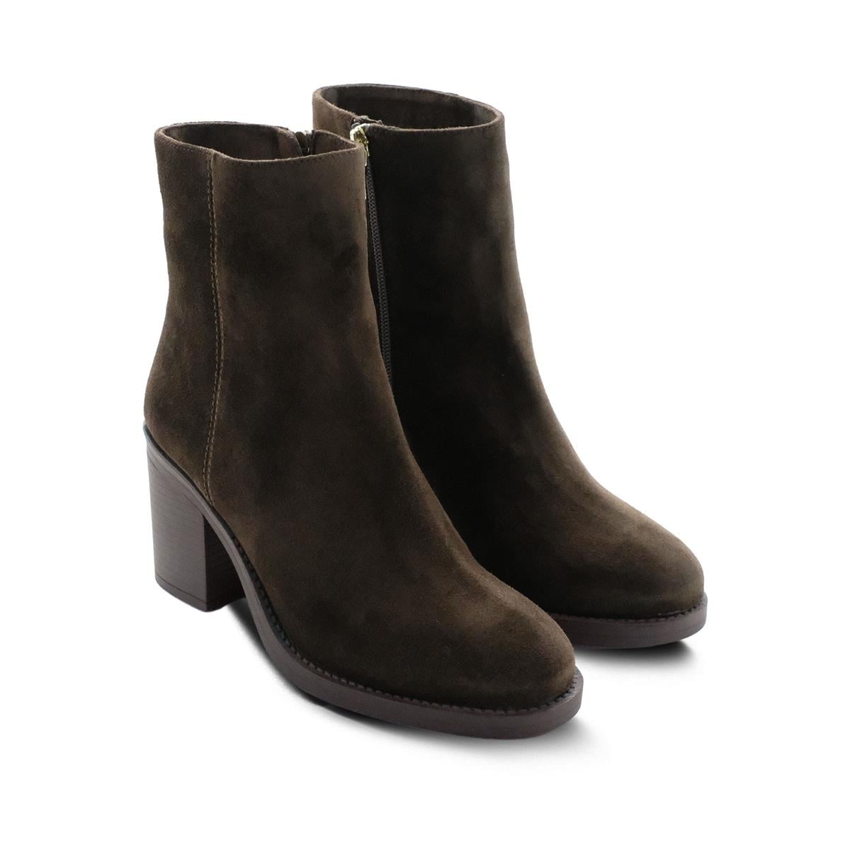 VARIO Hakiki Deri Fermuarlı Kauçuk Taban Bot Z590 YARMA SUET KAHVE 490 C63 (Split Suede Brown)